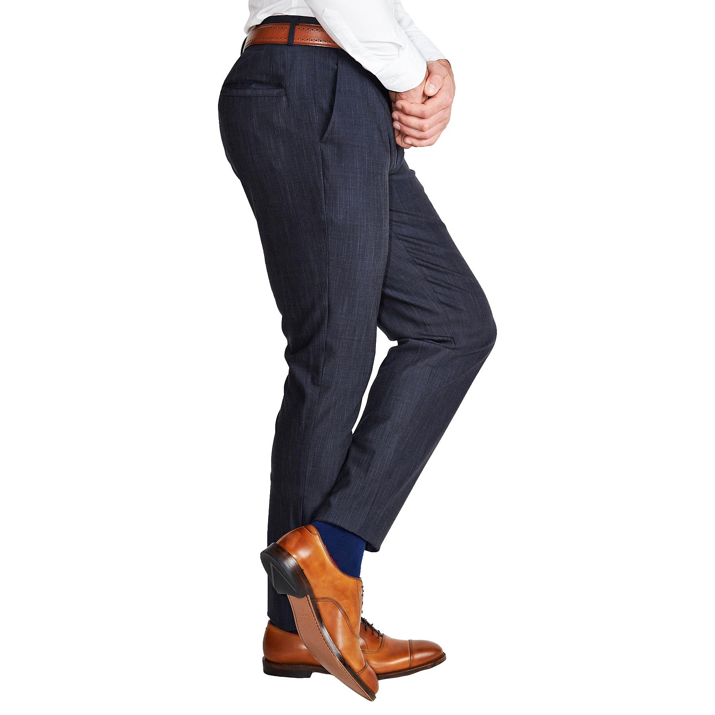 Athletic Fit Stretch Suit Pants - Heathered Midnight Navy