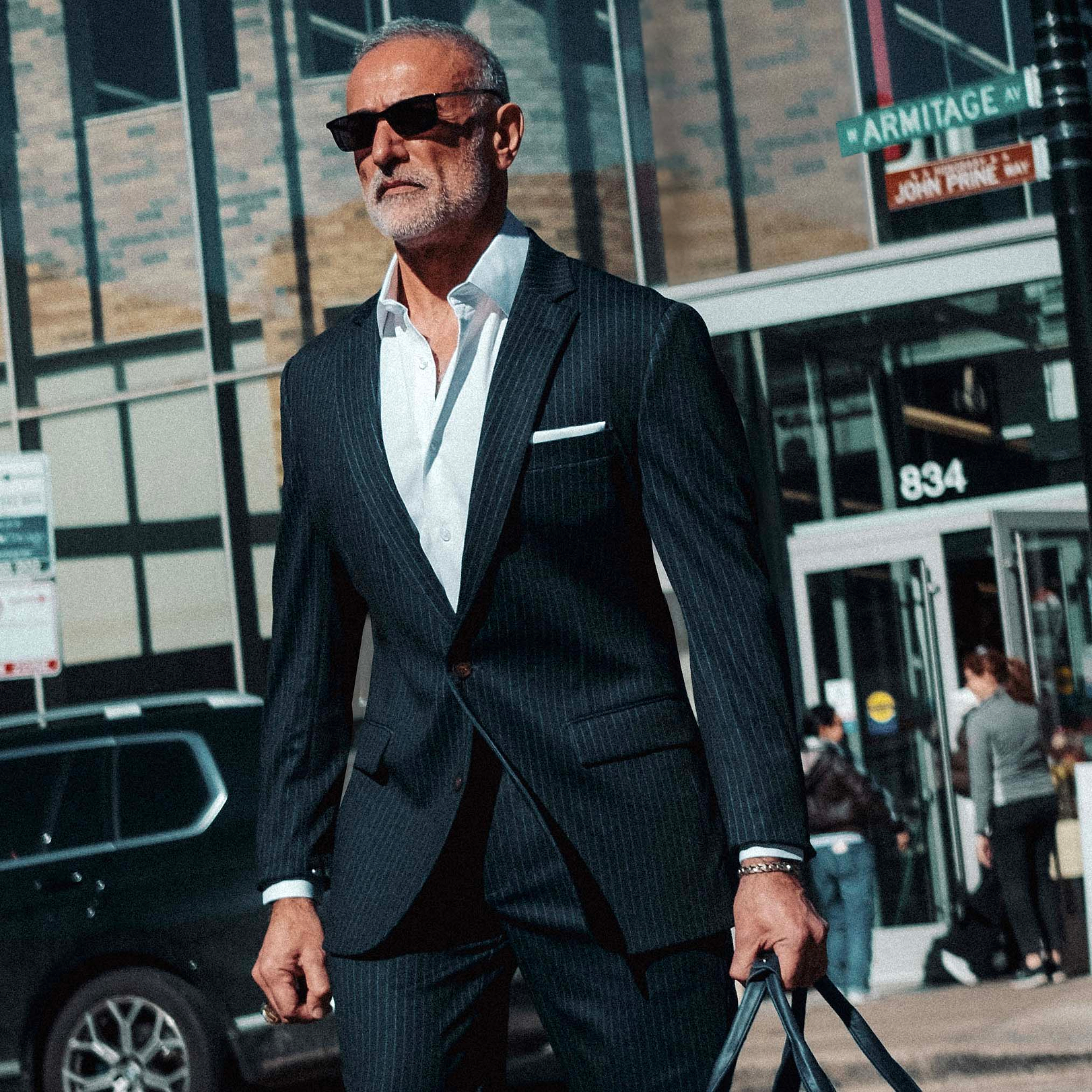 Athletic Fit Stretch Blazer - Knit Blue Chalk Stripe