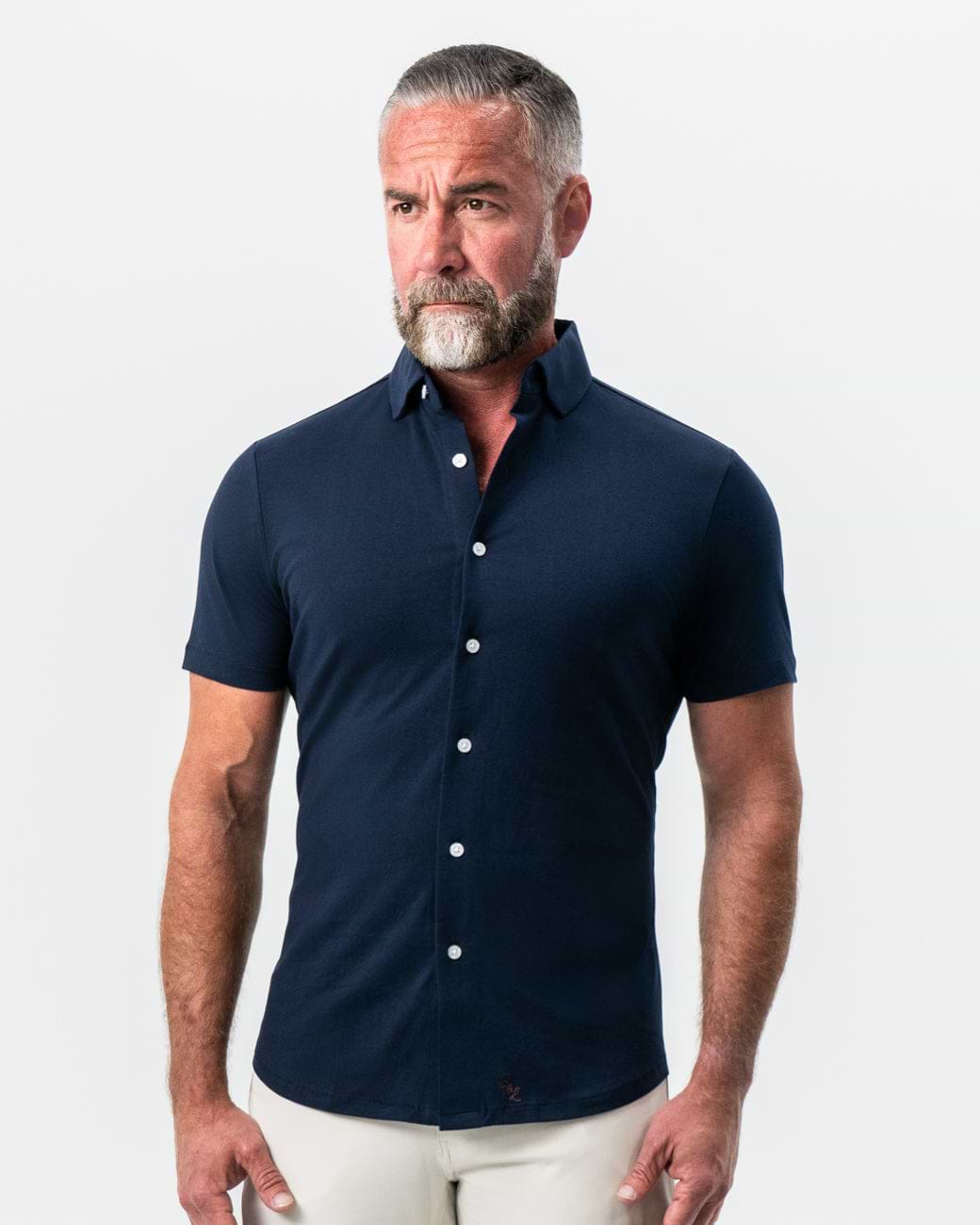 "The Hawkins" Navy Short Sleeve Button Down