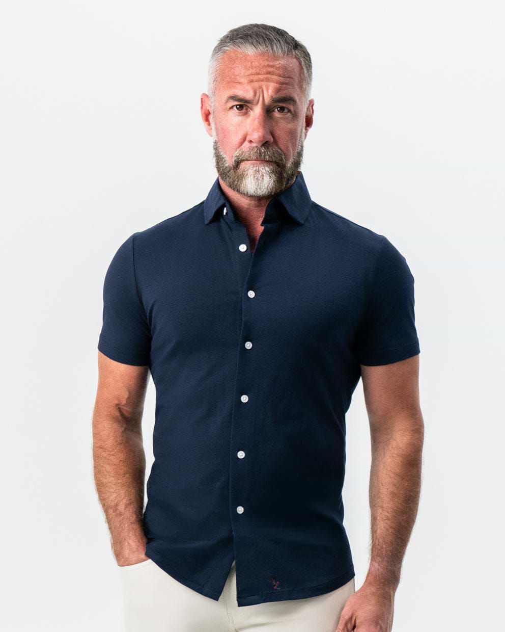 "The Hawkins" Navy Short Sleeve Button Down