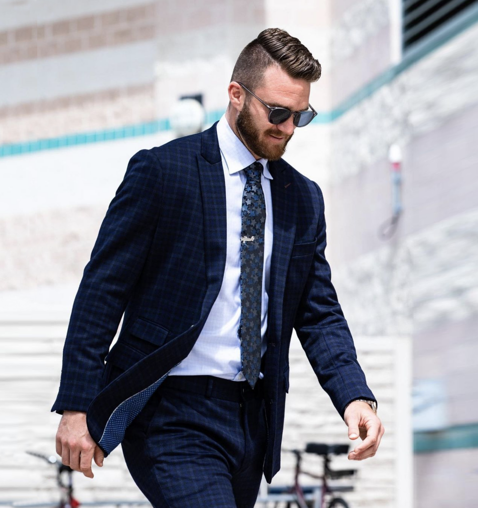 Athletic Fit Stretch Suit - Blue Plaid