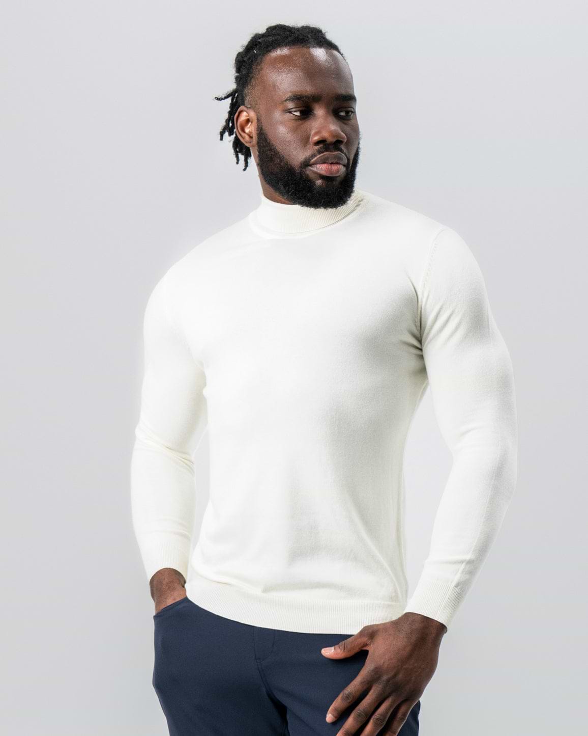 Mid-Weight Wool Turtleneck - Cream