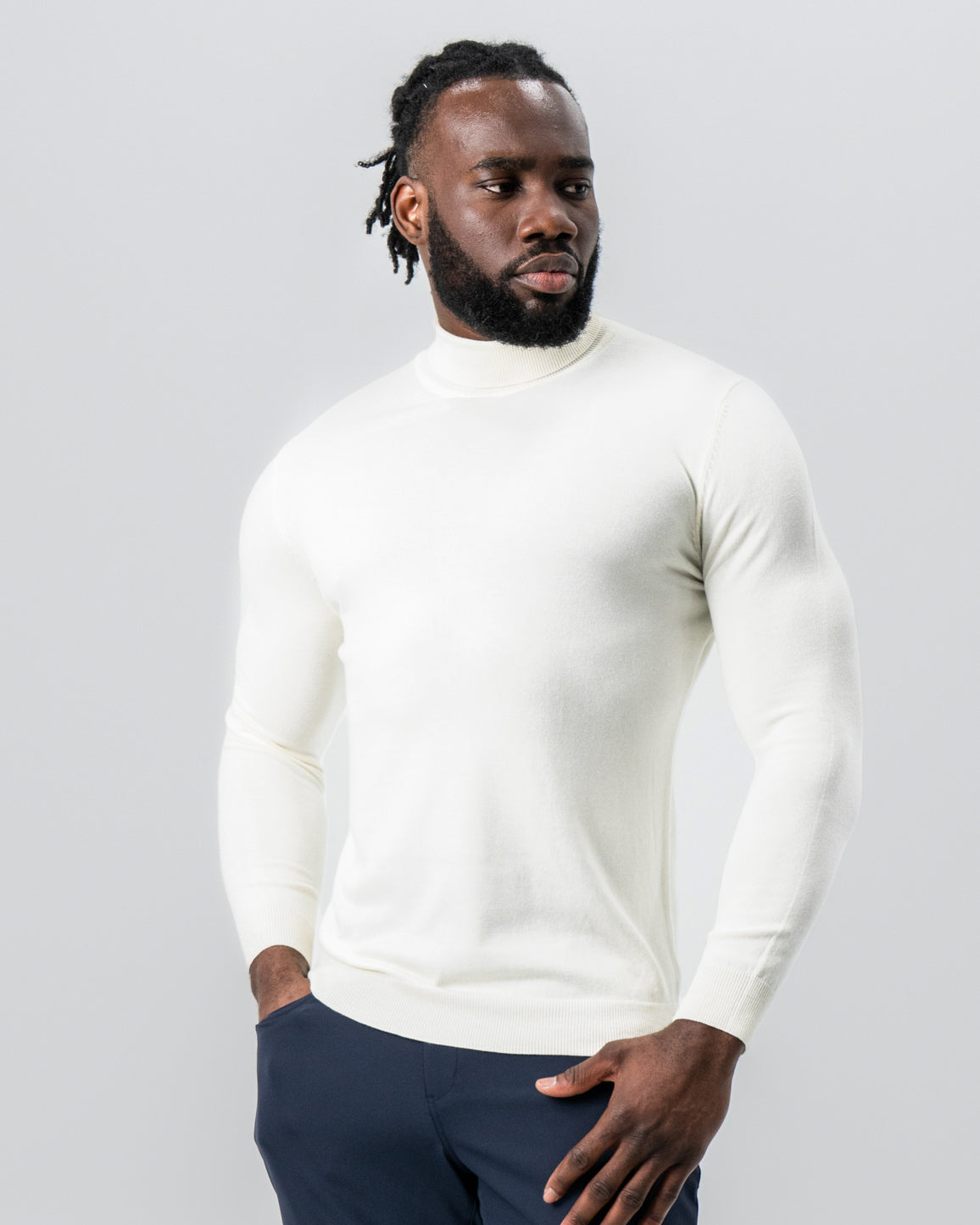 Mid-Weight Wool Turtleneck - Cream