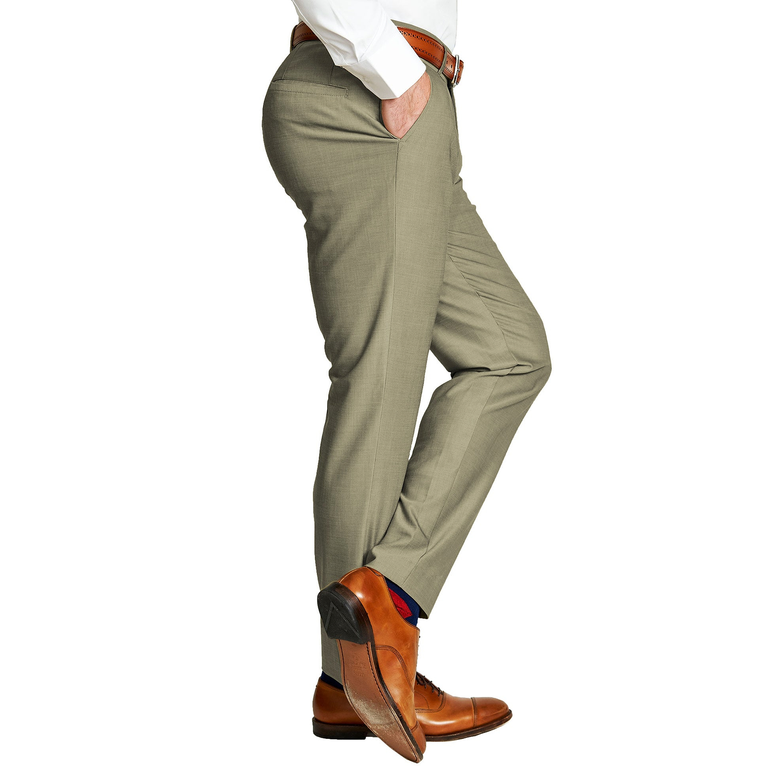 Athletic Fit Stretch Suit Pants - Heathered Olive