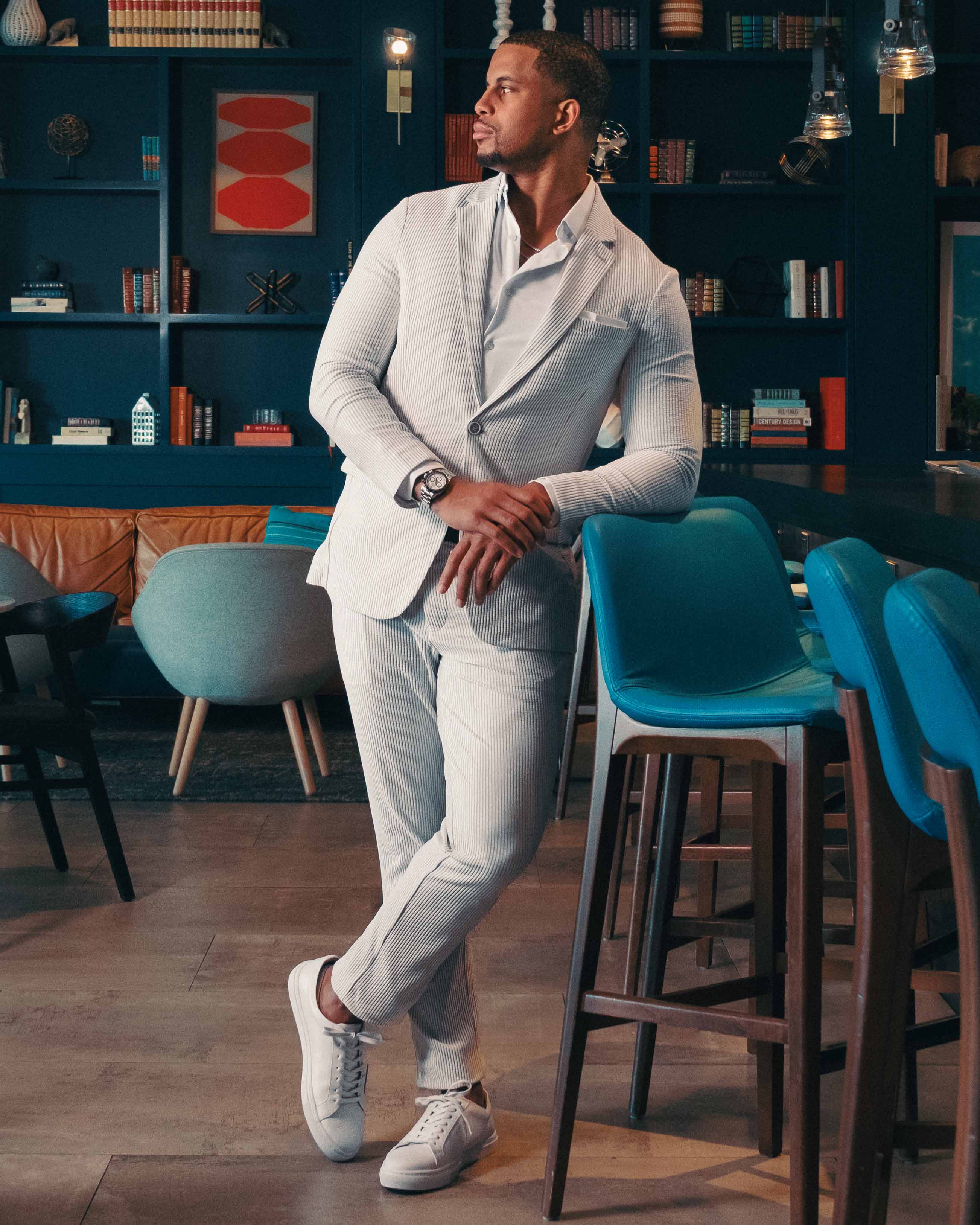 Athletic Fit Stretch Suit - Grey Seersucker