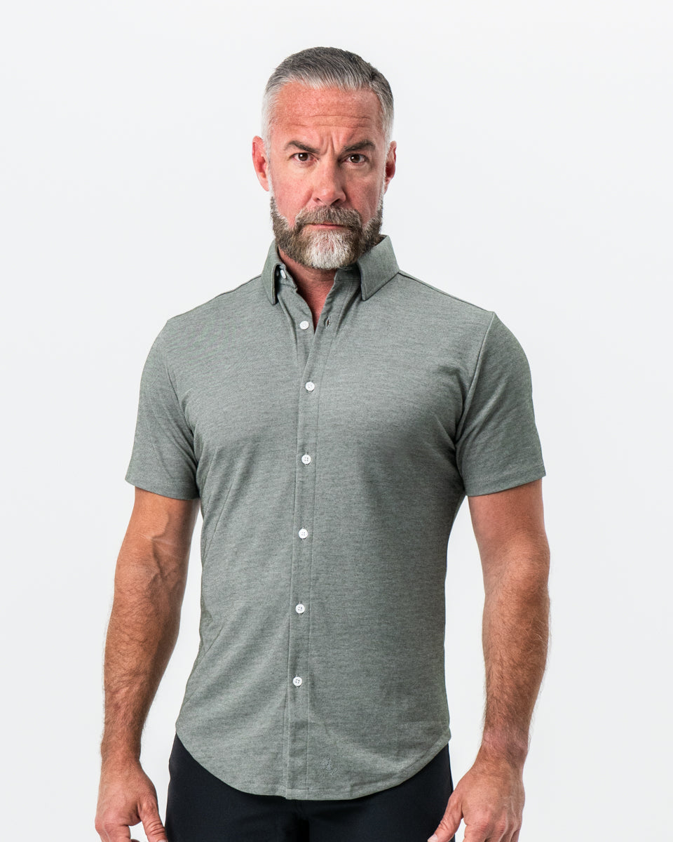 "The Armstrong" Olive Pique Short Sleeve Button Down