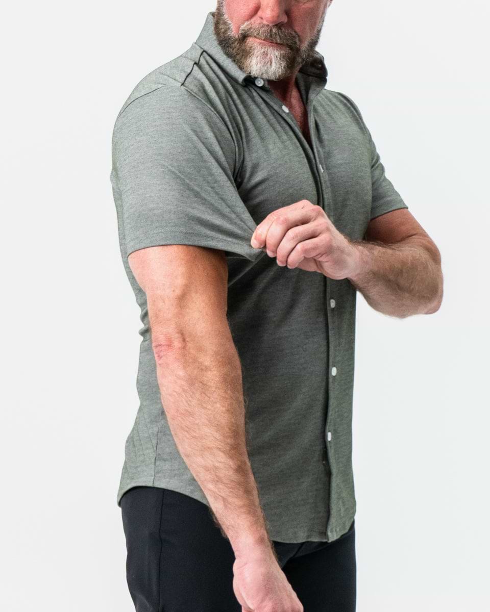 "The Armstrong" Olive Pique Short Sleeve Button Down