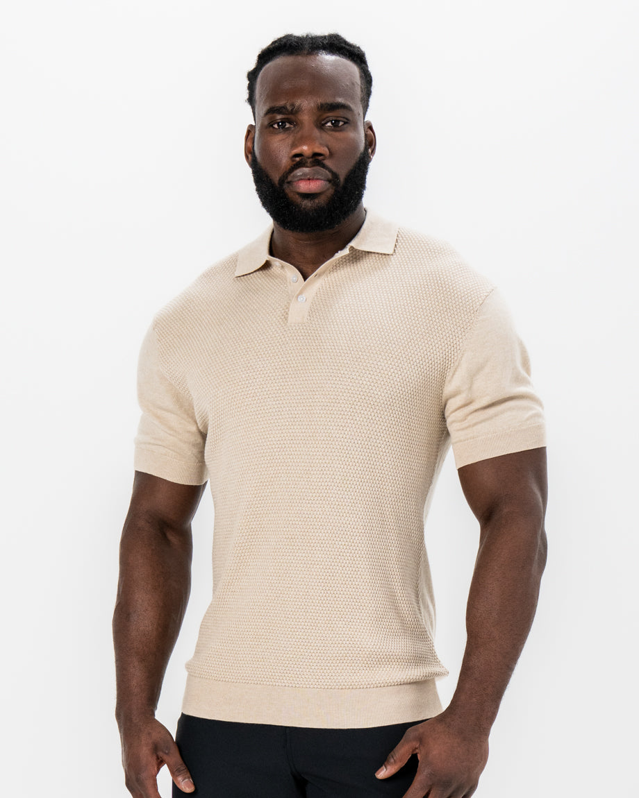 Textured Knit Cashmere Polo - Sand