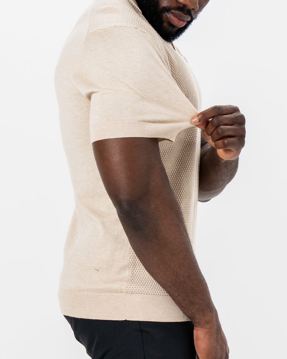 Textured Knit Cashmere Polo - Sand