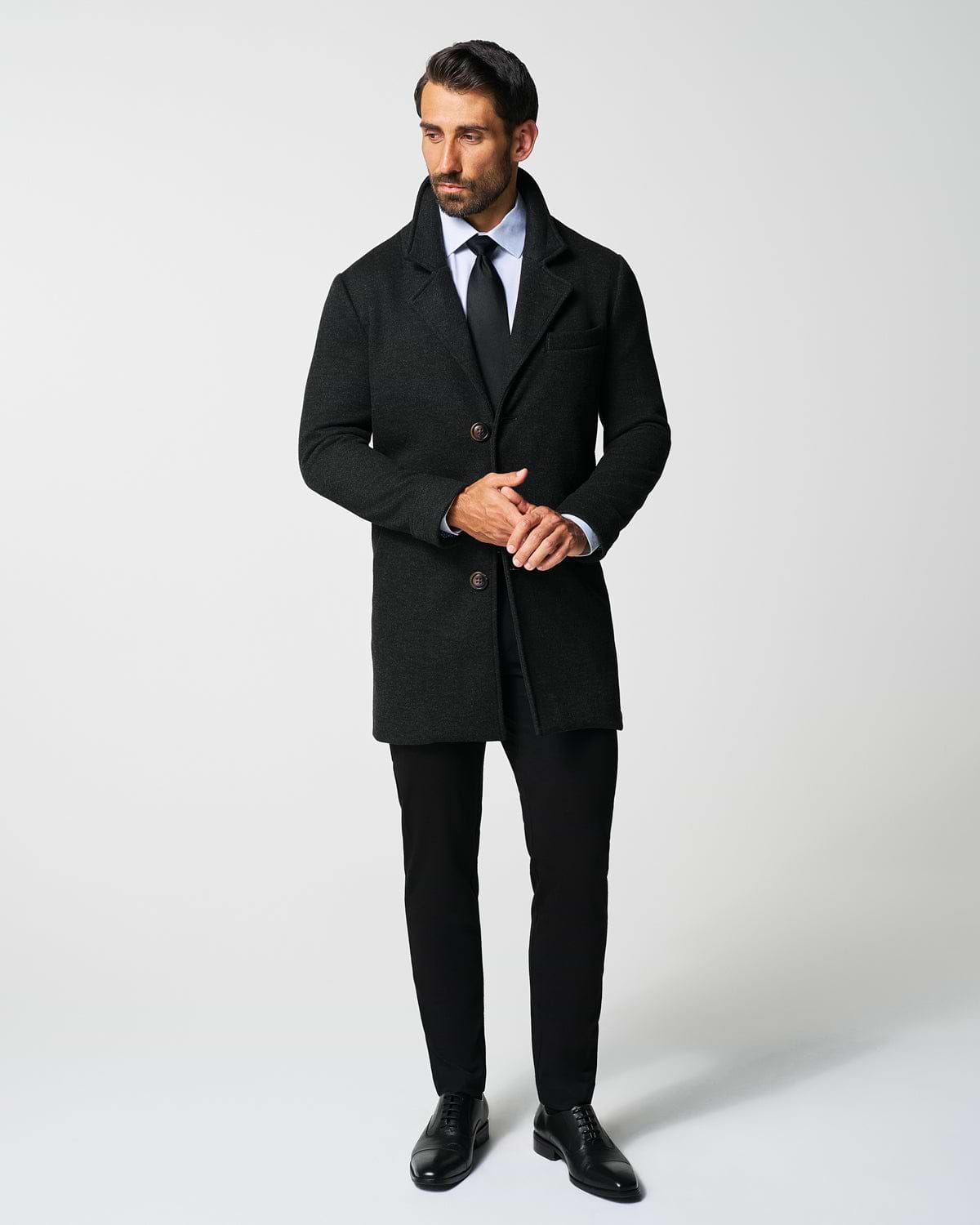 3 Button Overcoat - Charcoal Herringbone