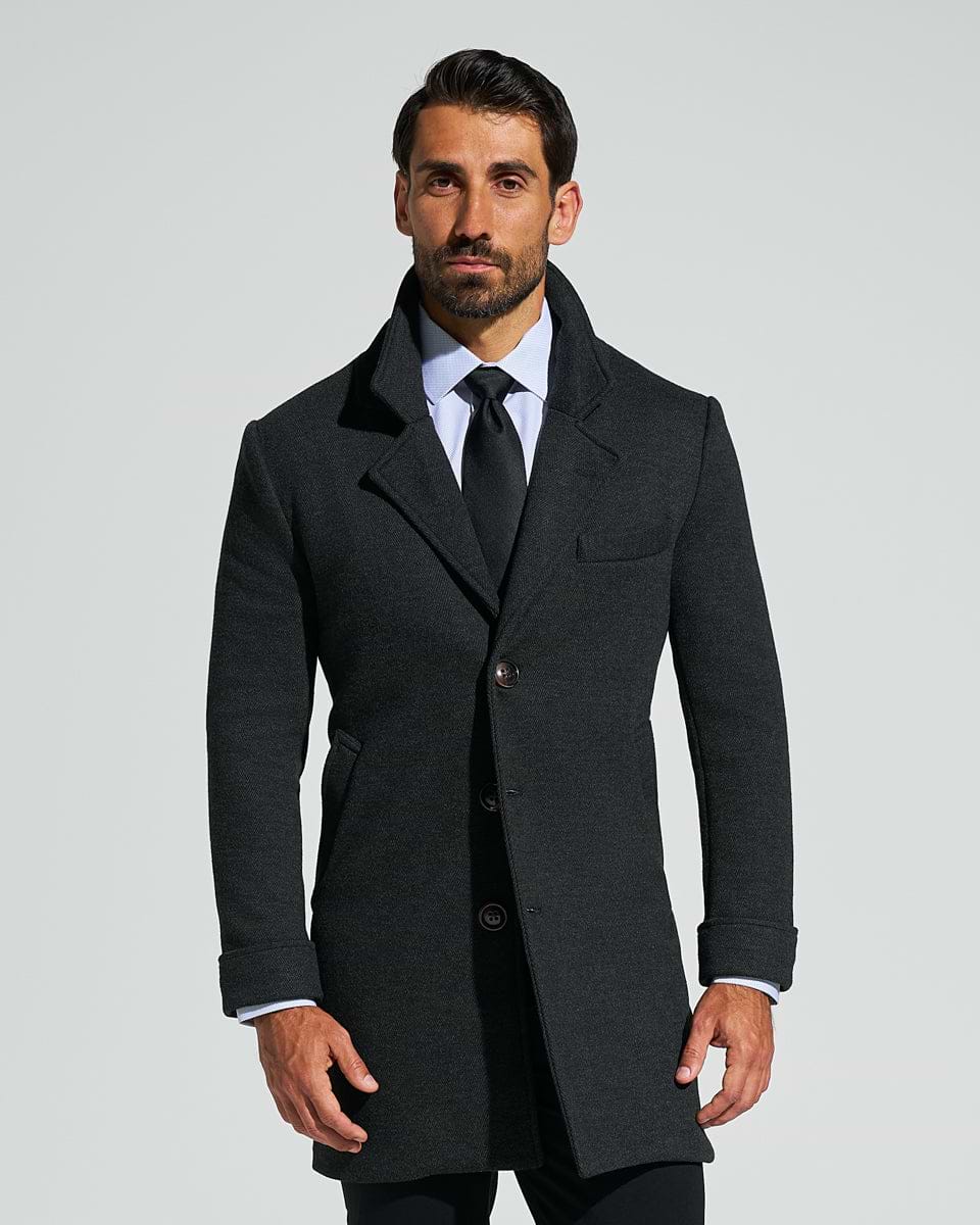 3 Button Overcoat - Charcoal Herringbone