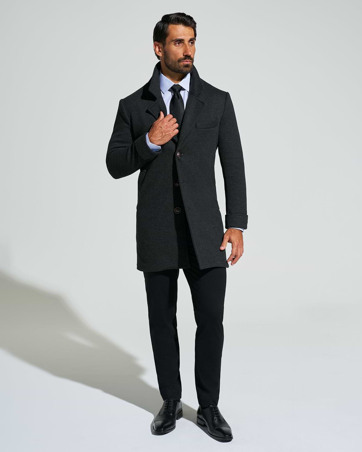 3 Button Overcoat - Charcoal Herringbone