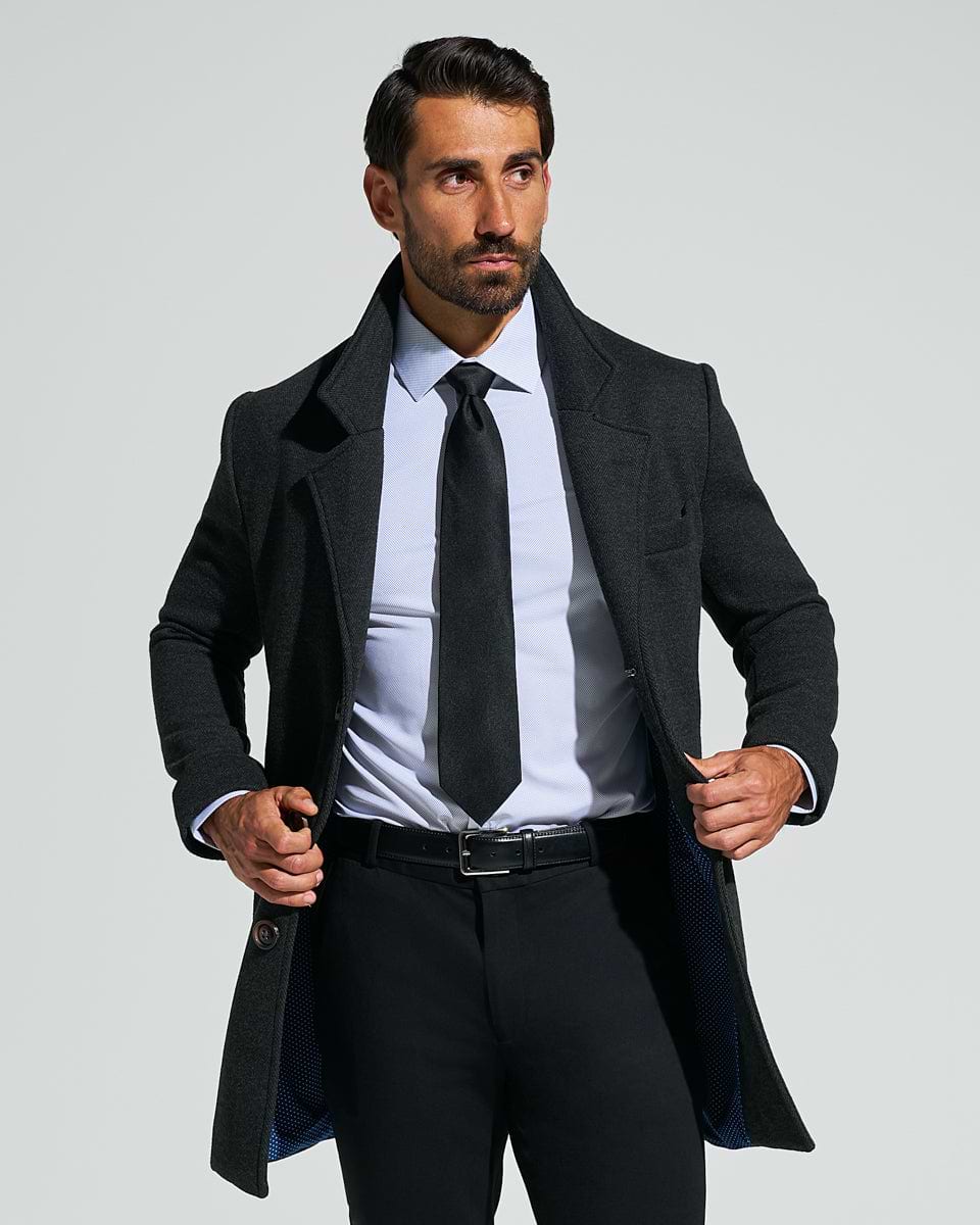 3 Button Overcoat - Charcoal Herringbone