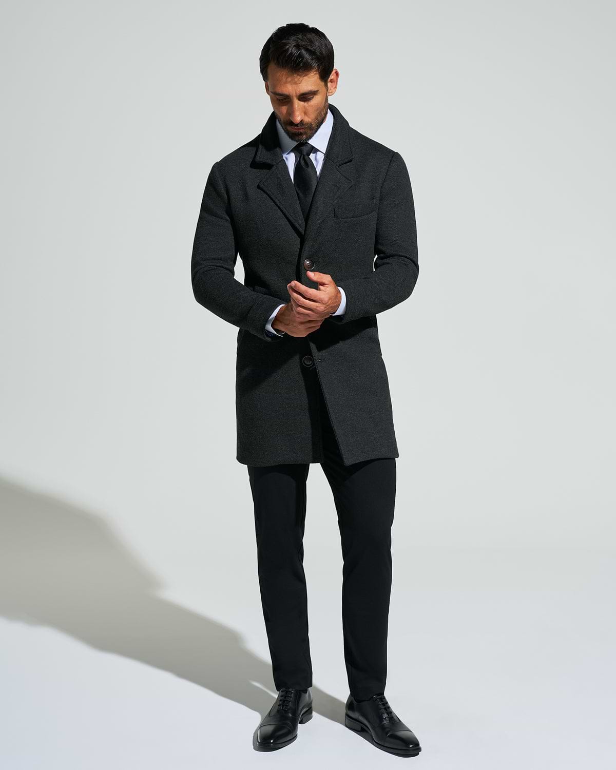 3 Button Overcoat - Charcoal Herringbone