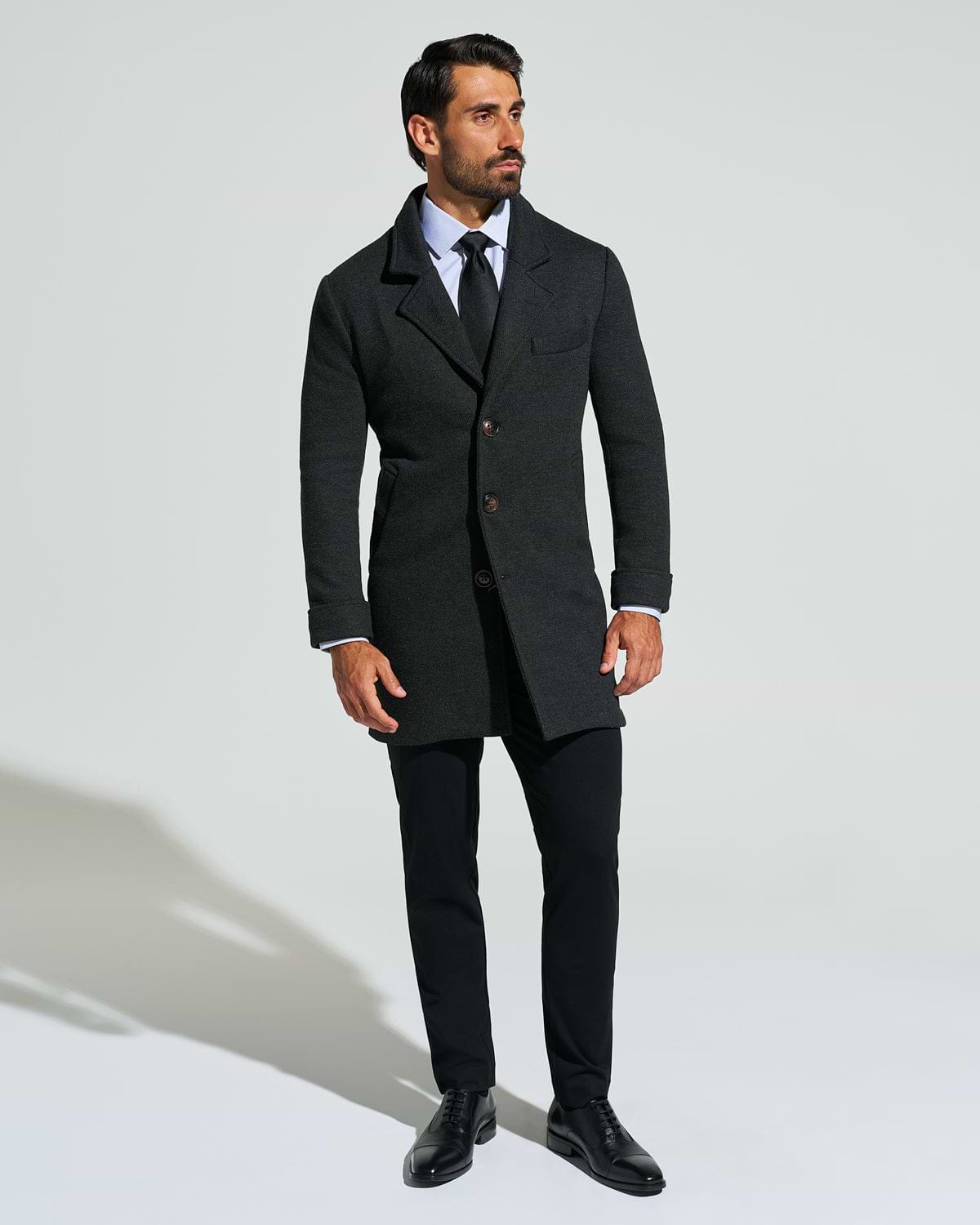 3 Button Overcoat - Charcoal Herringbone