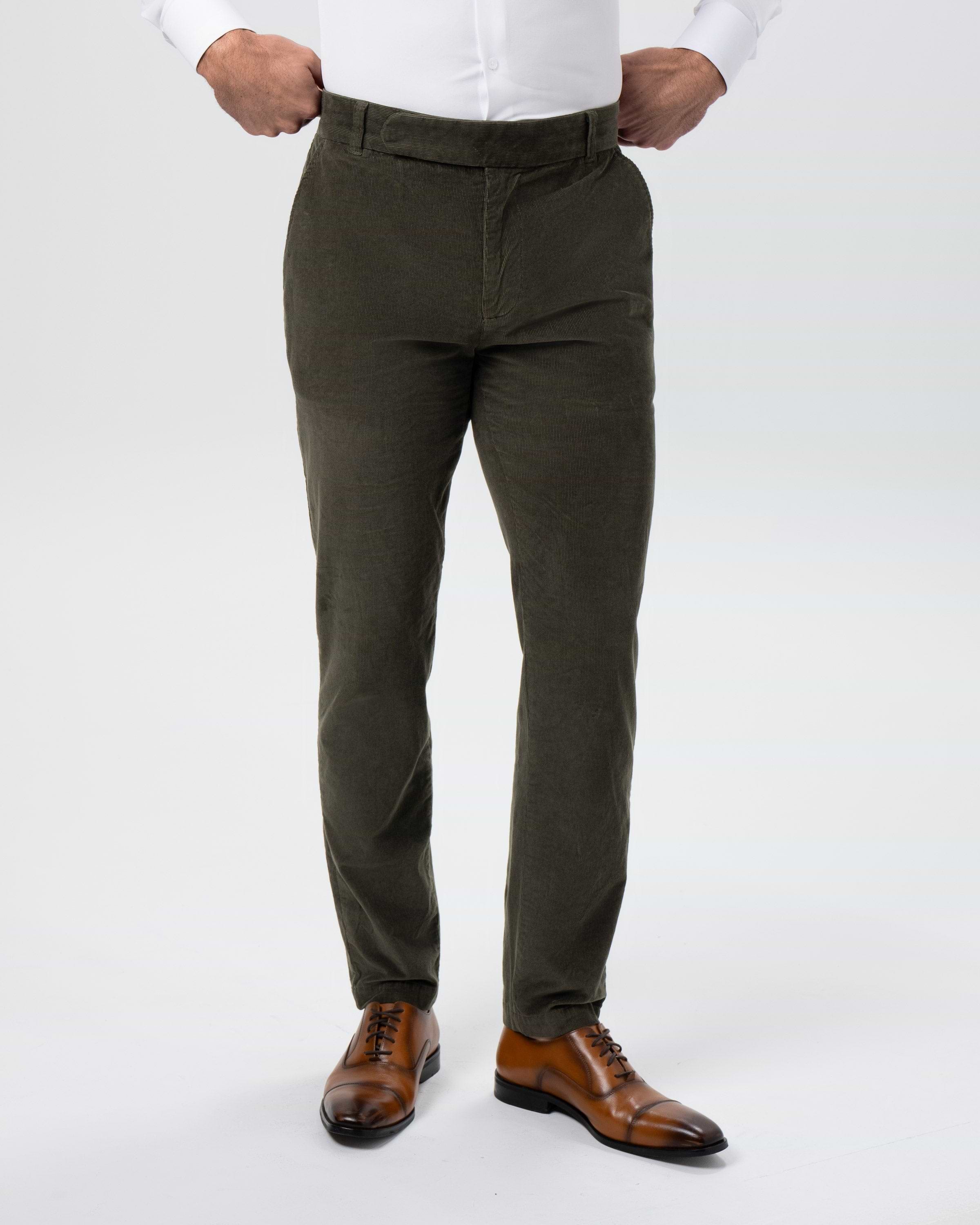 Corduroy Flat Front Waistband Pant - Dark Olive