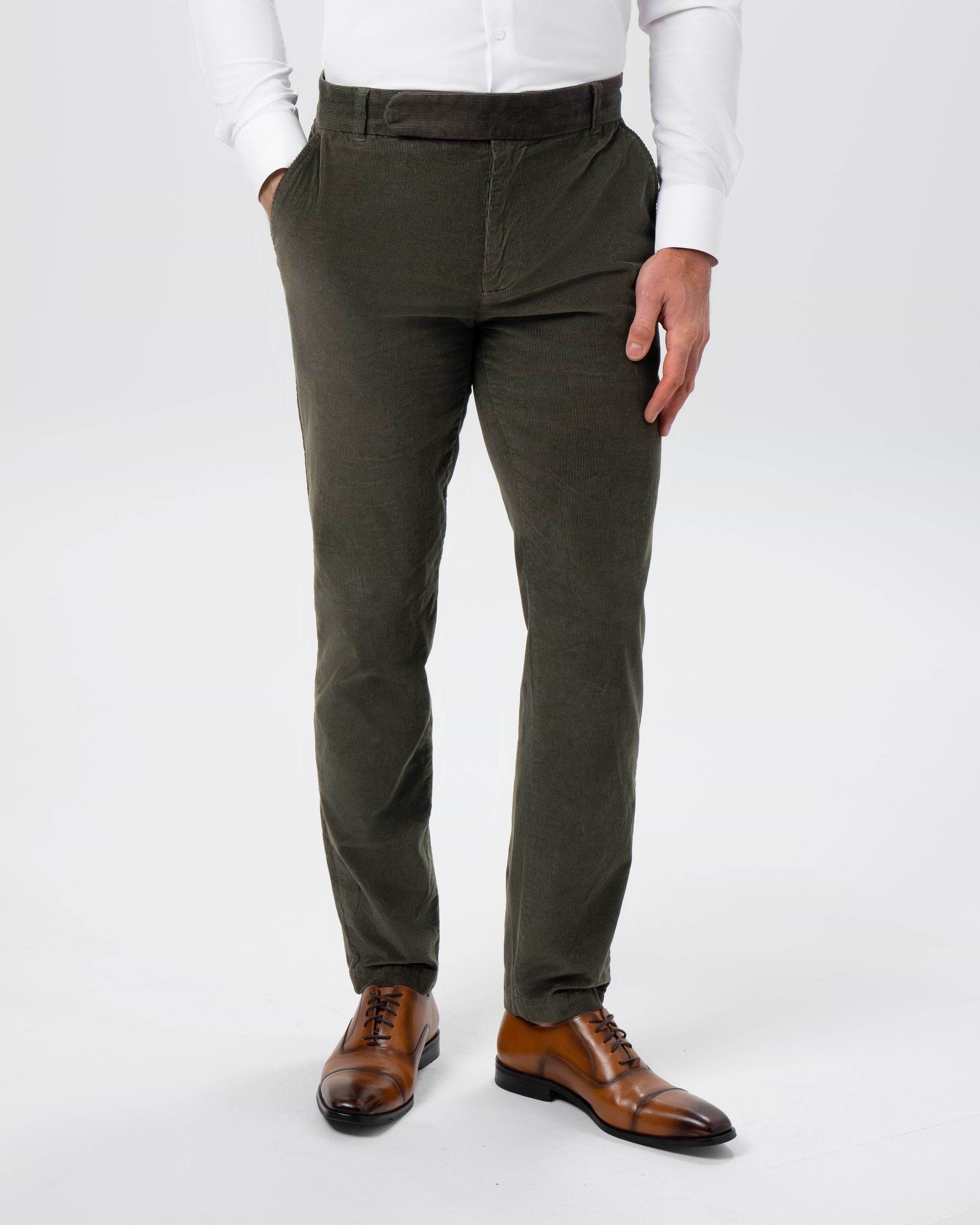 Corduroy Flat Front Waistband Pant - Dark Olive