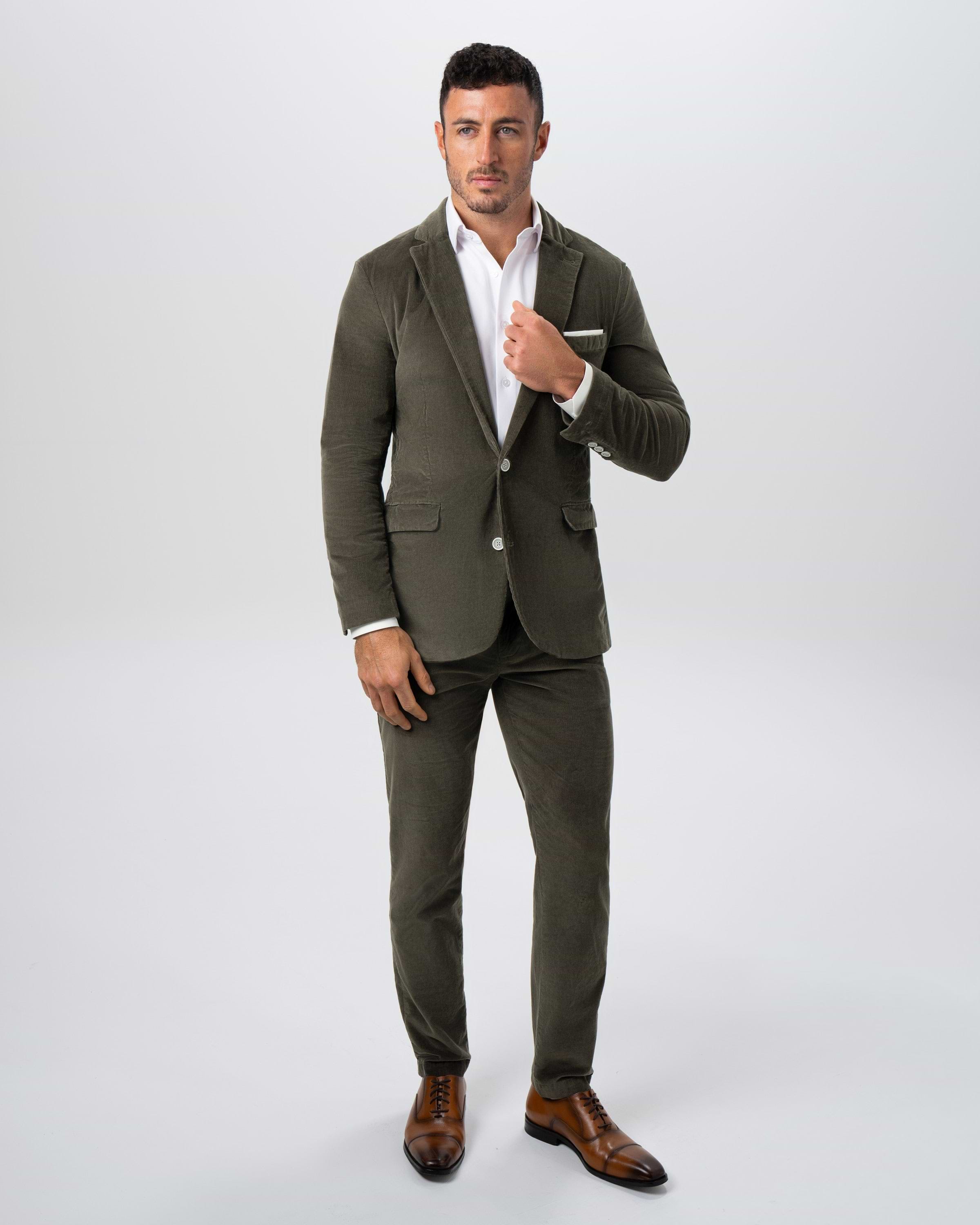 Unstructured Corduroy Suit - Dark Olive