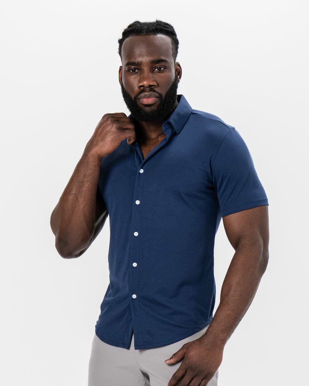 "The Deke" Navy Pique Short Sleeve Button Down