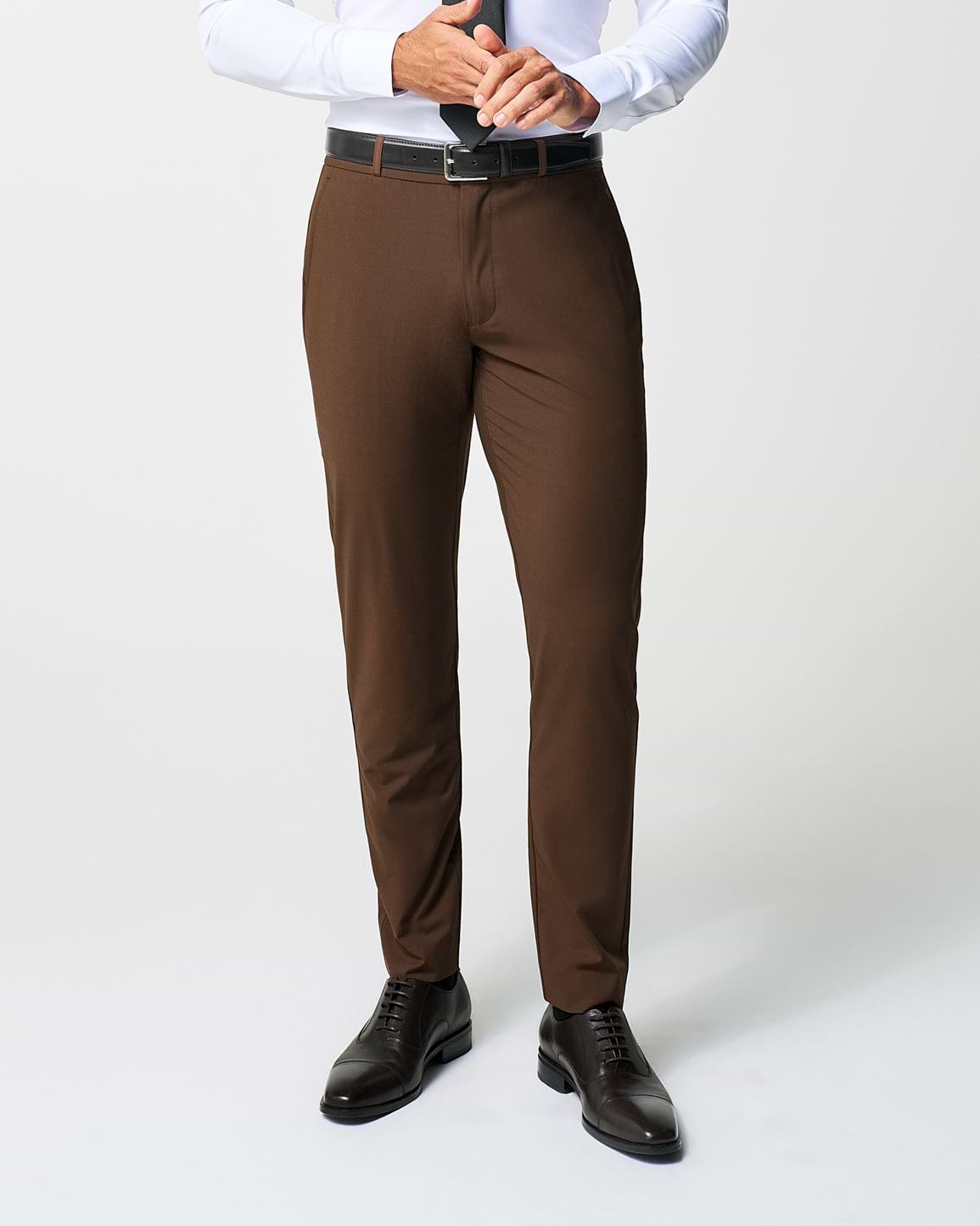 Athletic Fit Stretch Suit Pants - Lightweight Heathered Chocolate