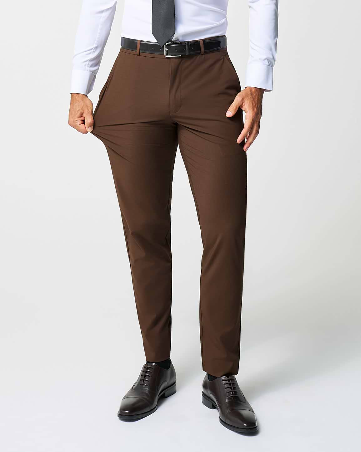 Athletic Fit Stretch Suit Pants - Lightweight Heathered Chocolate
