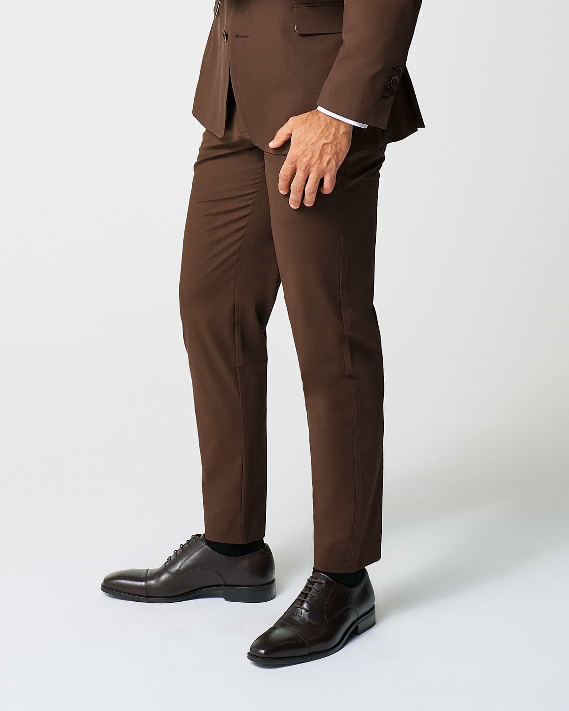 Athletic Fit Stretch Suit Pants - Lightweight Heathered Chocolate