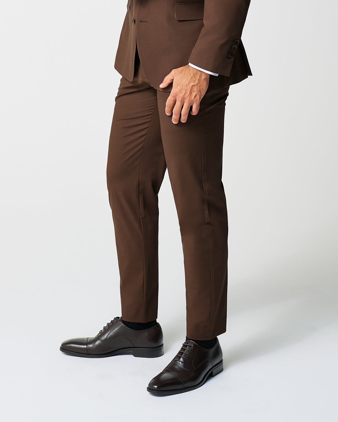Athletic Fit Stretch Suit Pants - Lightweight Heathered Chocolate