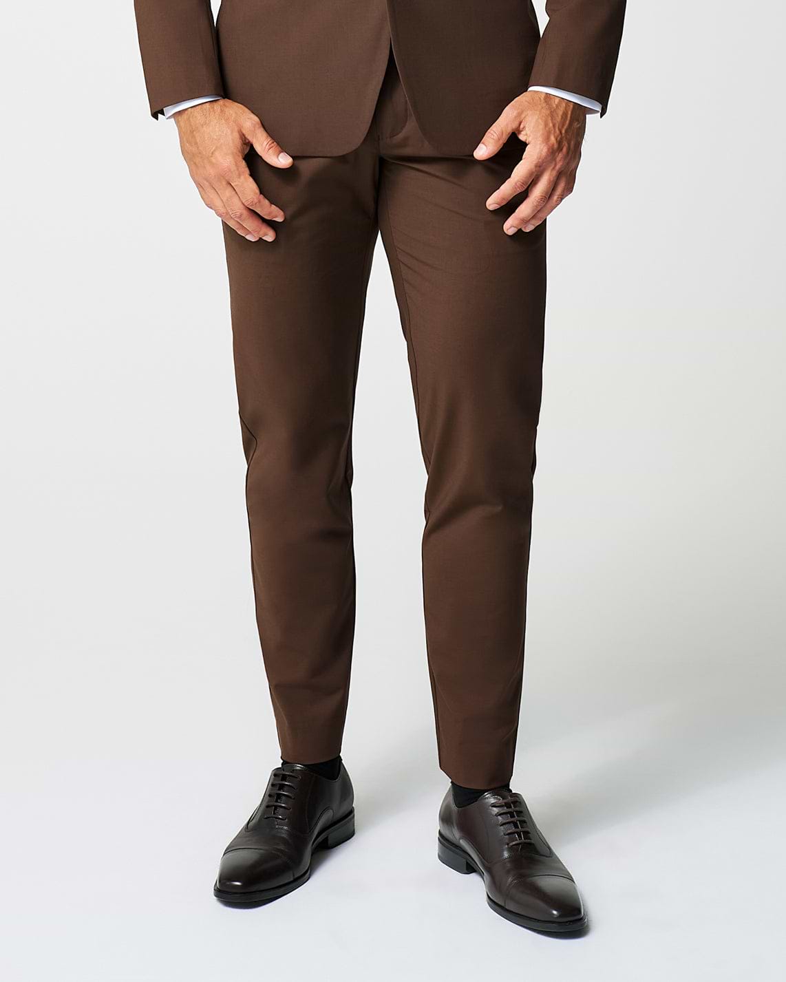 Athletic Fit Stretch Suit Pants - Lightweight Heathered Chocolate