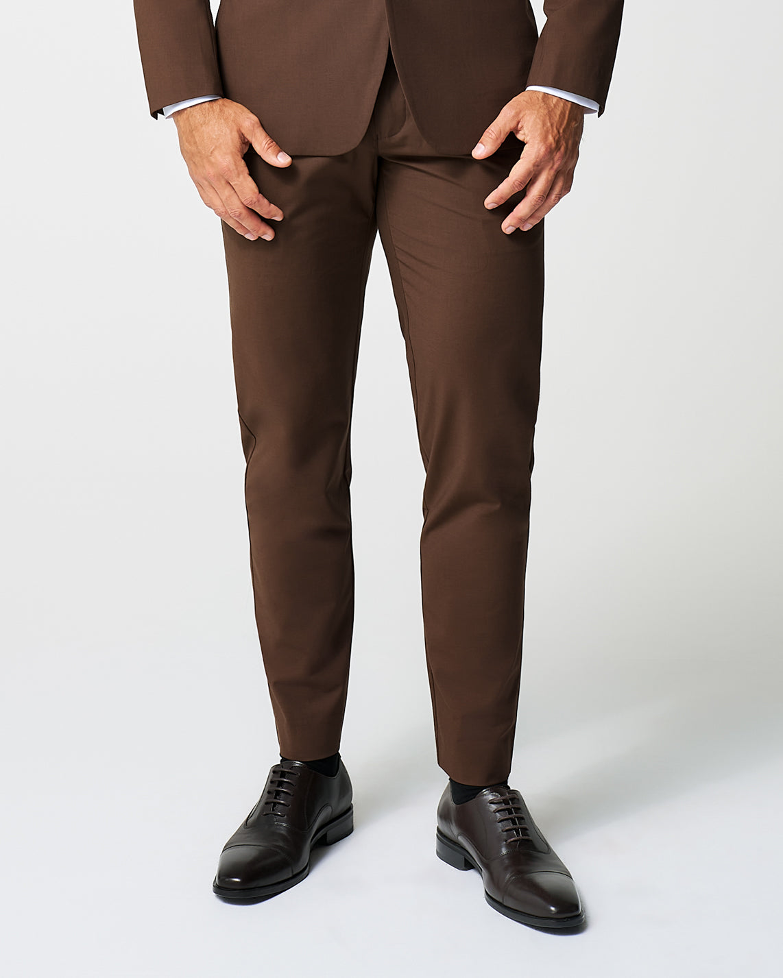 Athletic Fit Stretch Suit Pants - Lightweight Heathered Chocolate