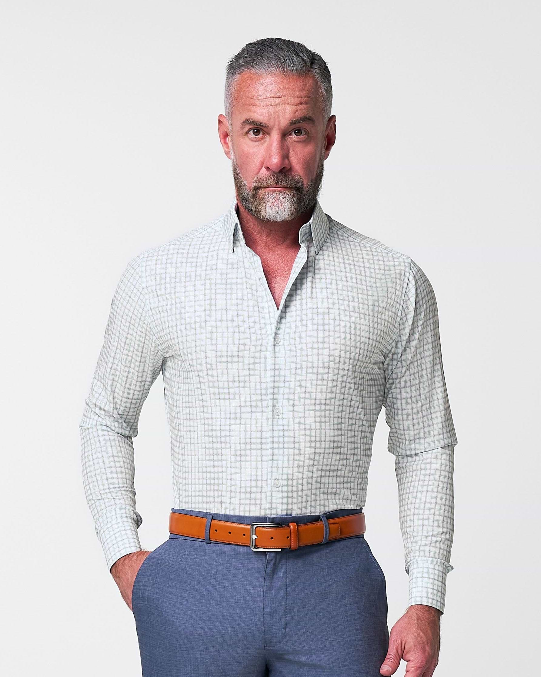 "The Amber" Grey & Light Green Mid Check