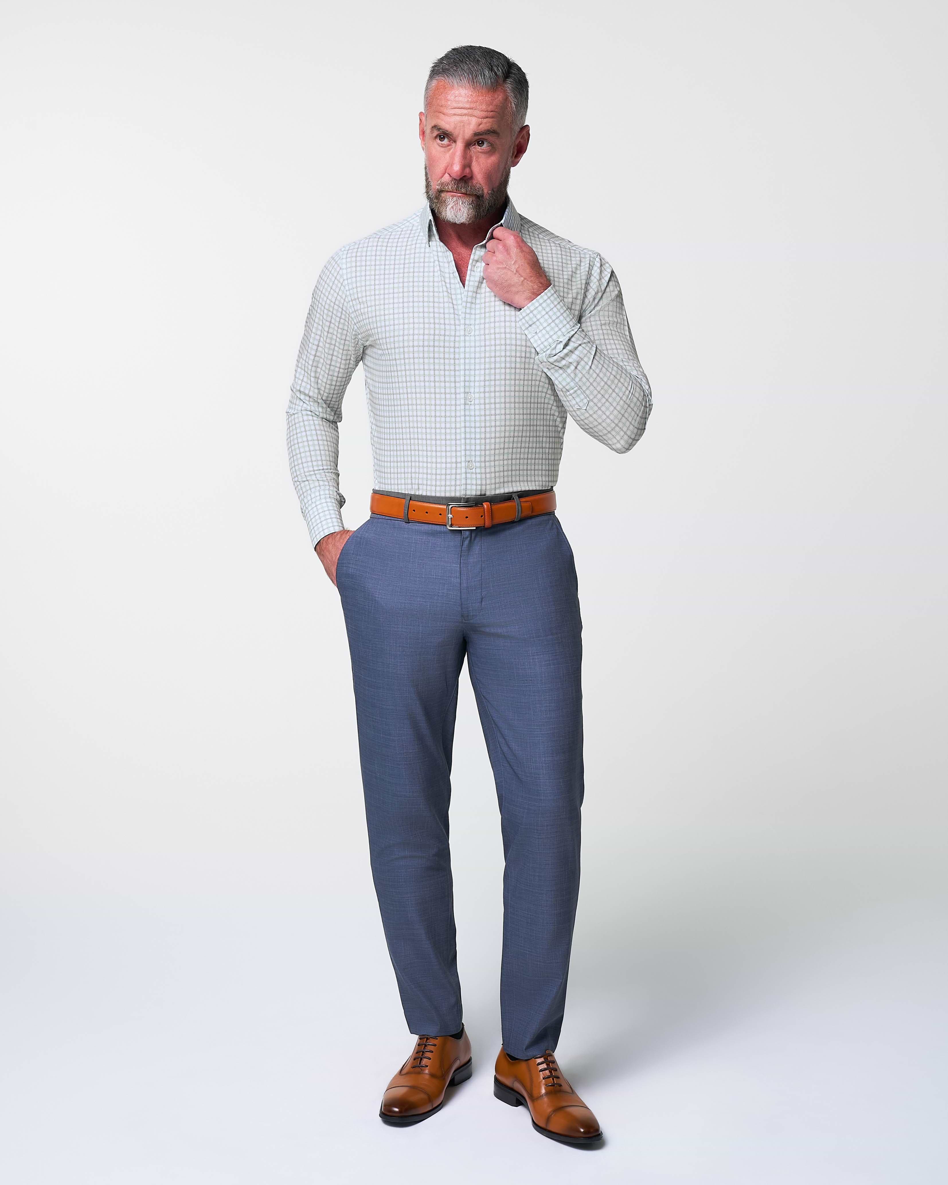 "The Amber" Grey & Light Green Mid Check