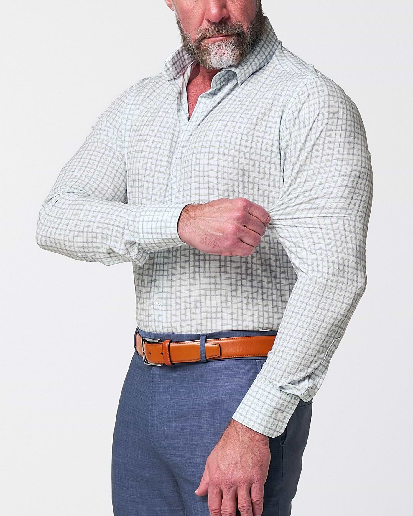 "The Amber" Grey & Light Green Mid Check