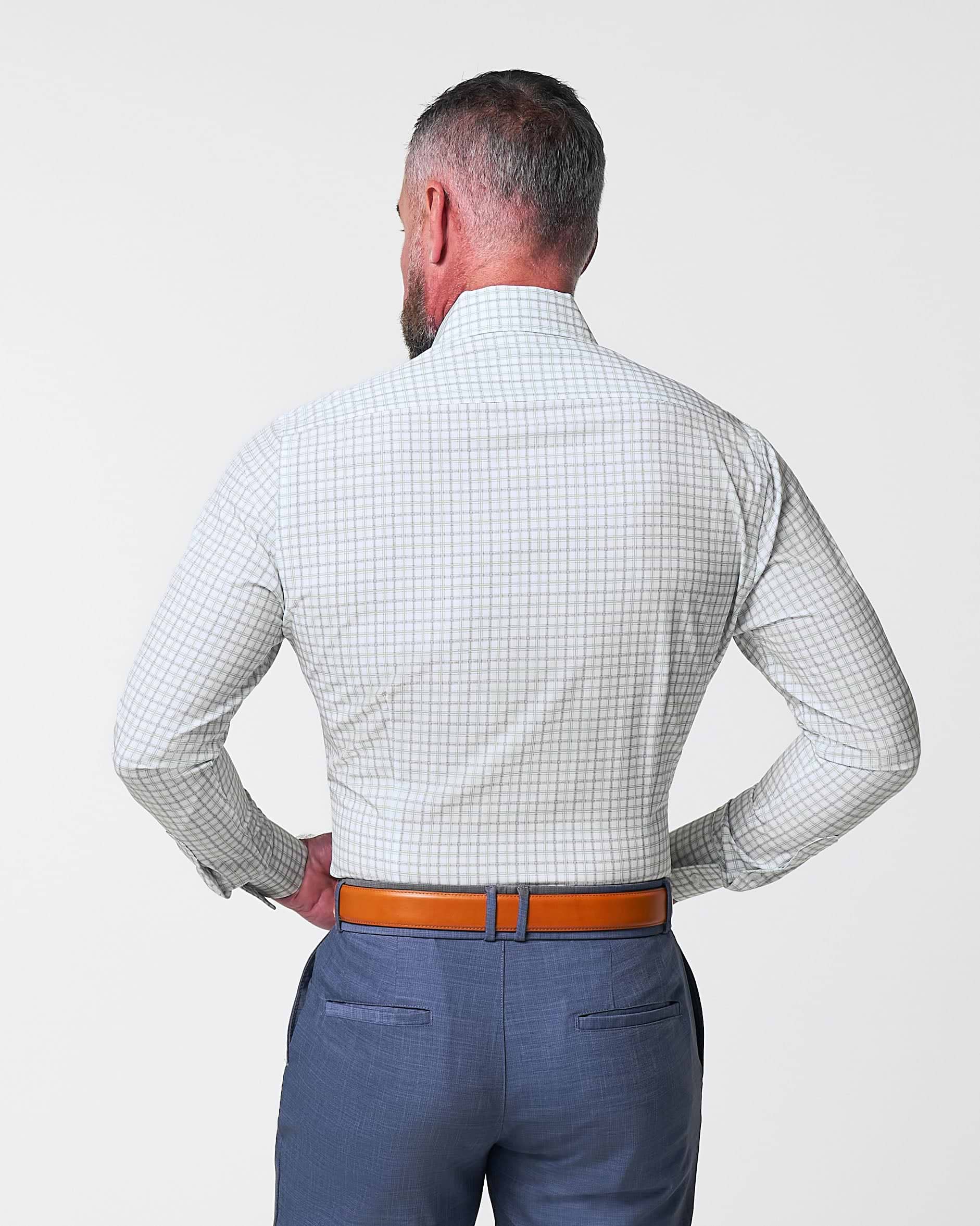 "The Amber" Grey & Light Green Mid Check