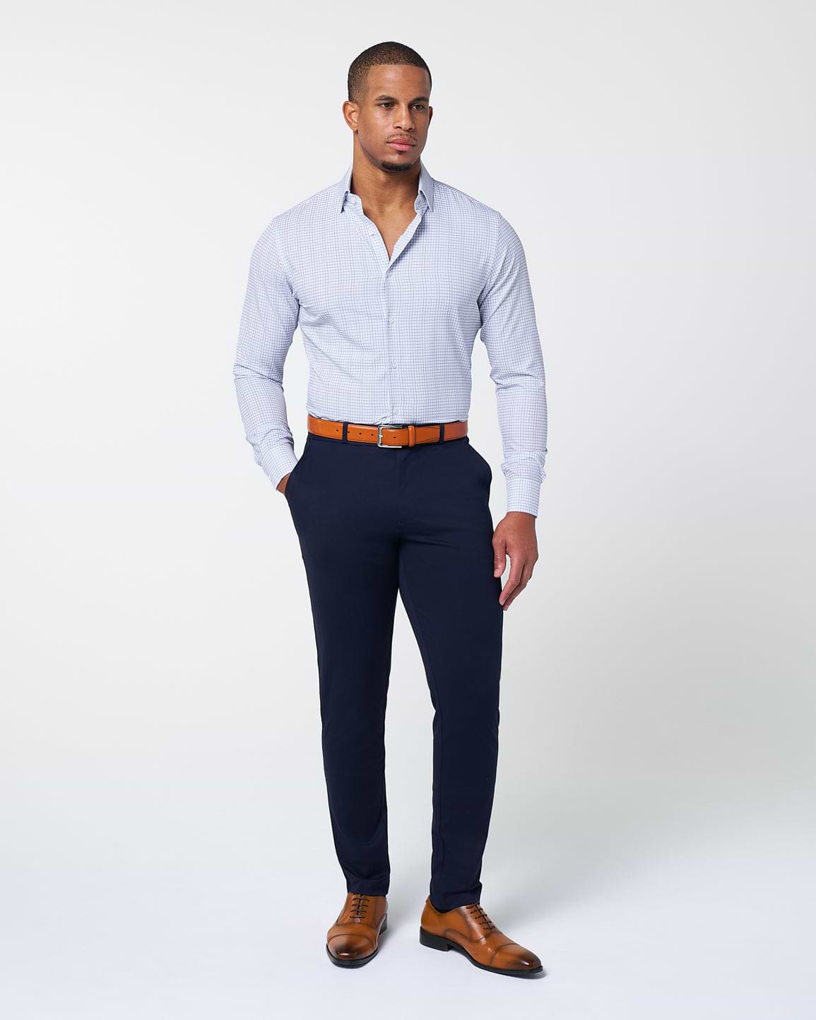 "The Baxter" Blue Mini Line Patterned Windowpane - Classic Fit