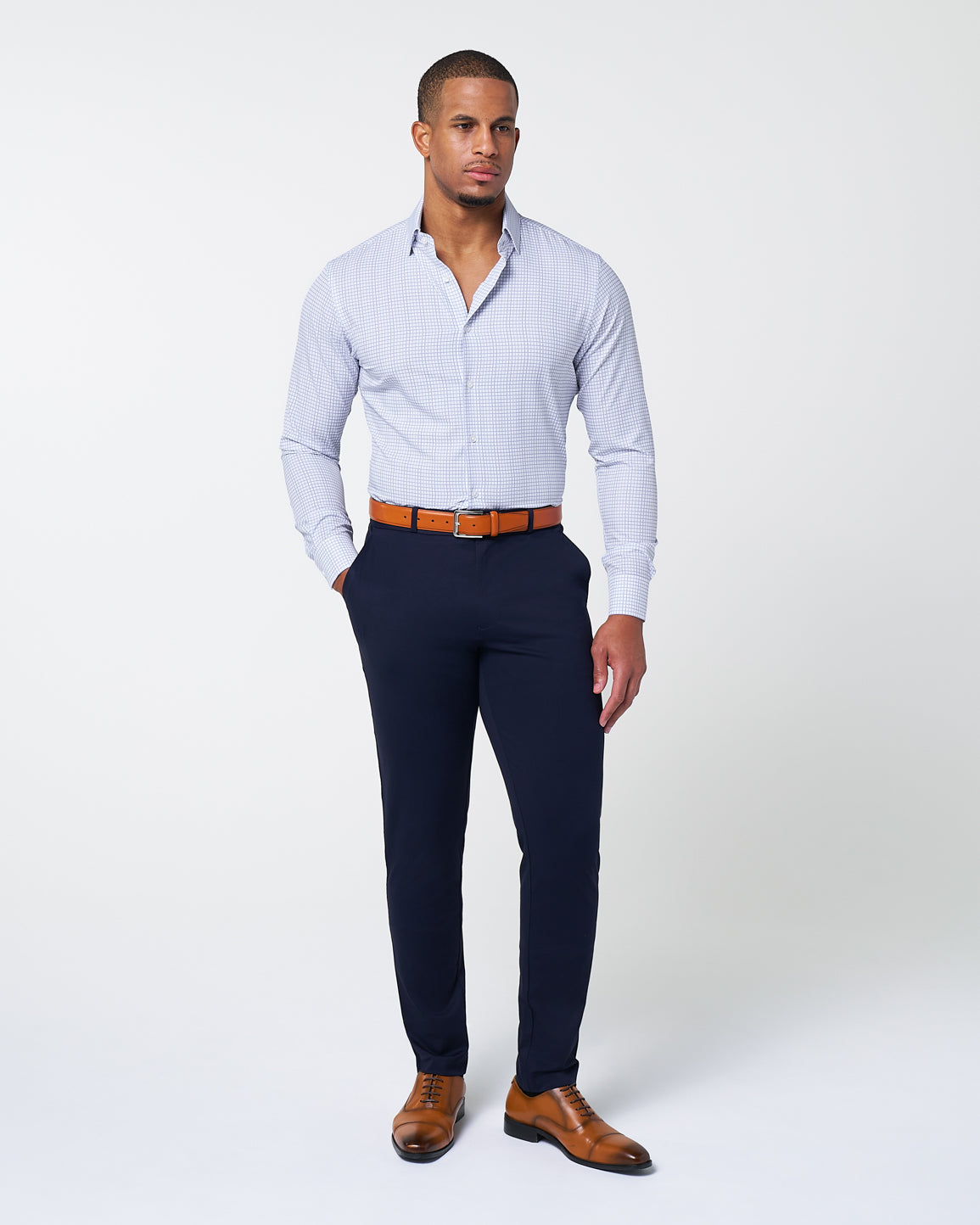 "The Baxter" Blue Mini Line Patterned Windowpane - Classic Fit