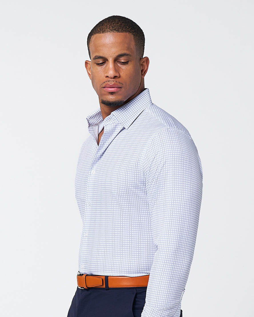"The Baxter" Blue Mini Line Patterned Windowpane - Classic Fit