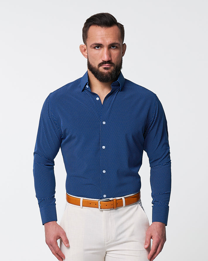 "The Boylston" Navy with White Polka Dots