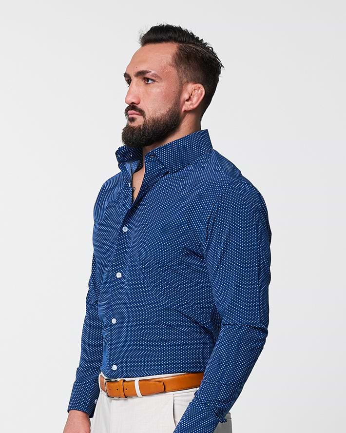 "The Boylston" Navy with White Polka Dots