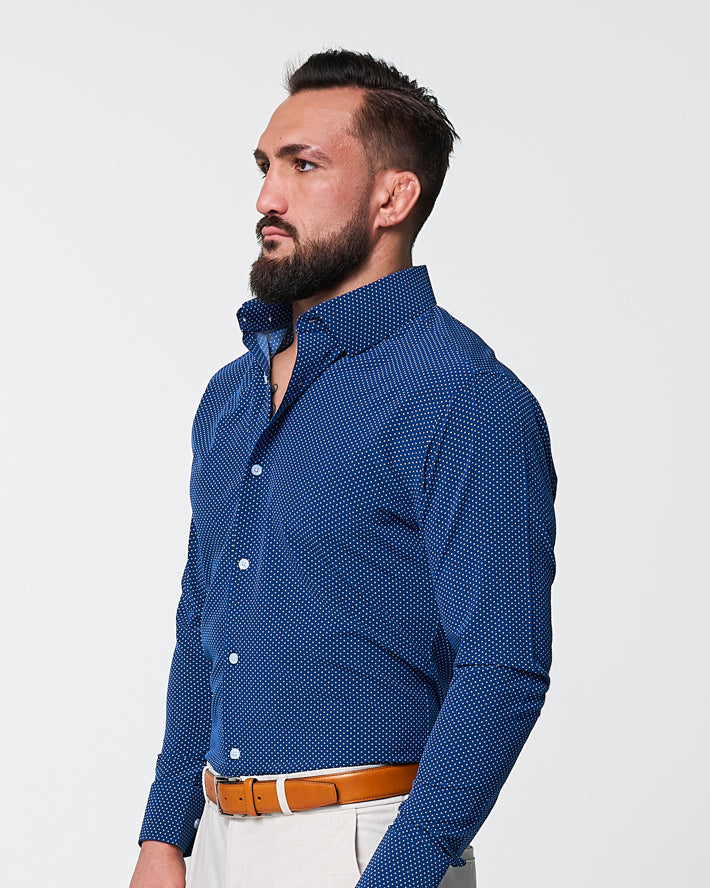 "The Boylston" Navy with White Polka Dots