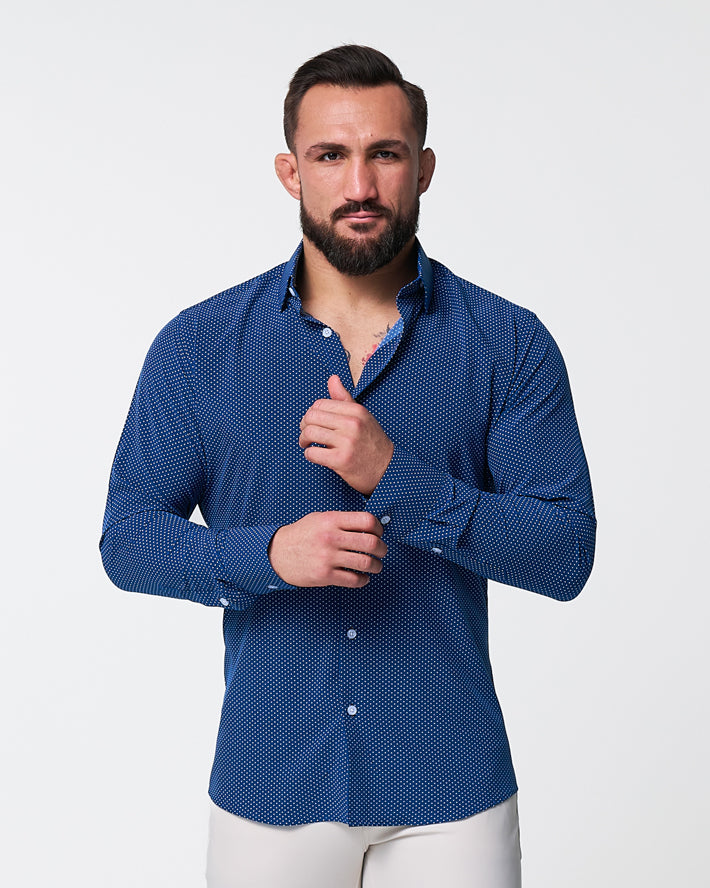 "The Boylston" Navy with White Polka Dots