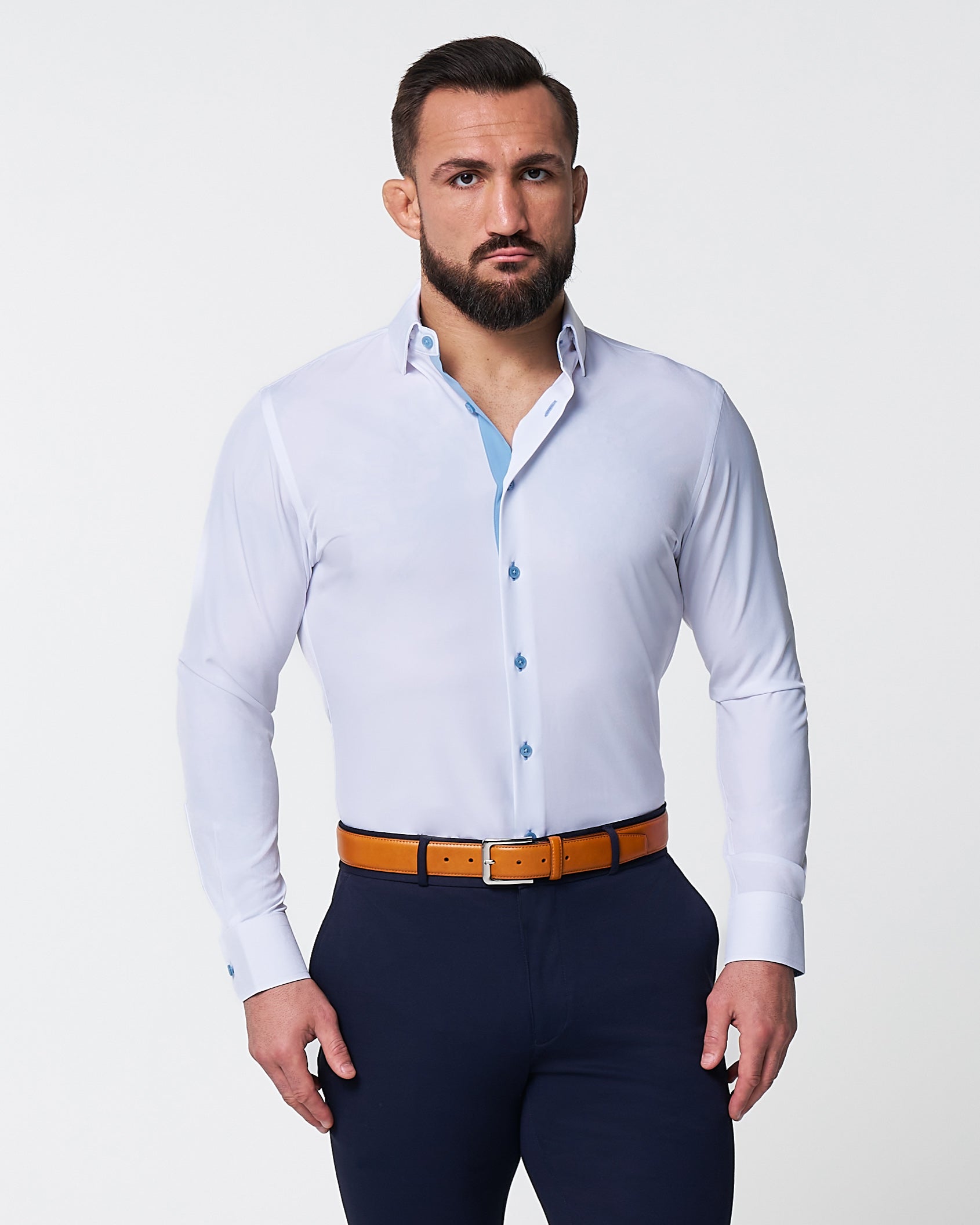 "The Briggs" Solid White with Light Blue Accents - Classic Fit