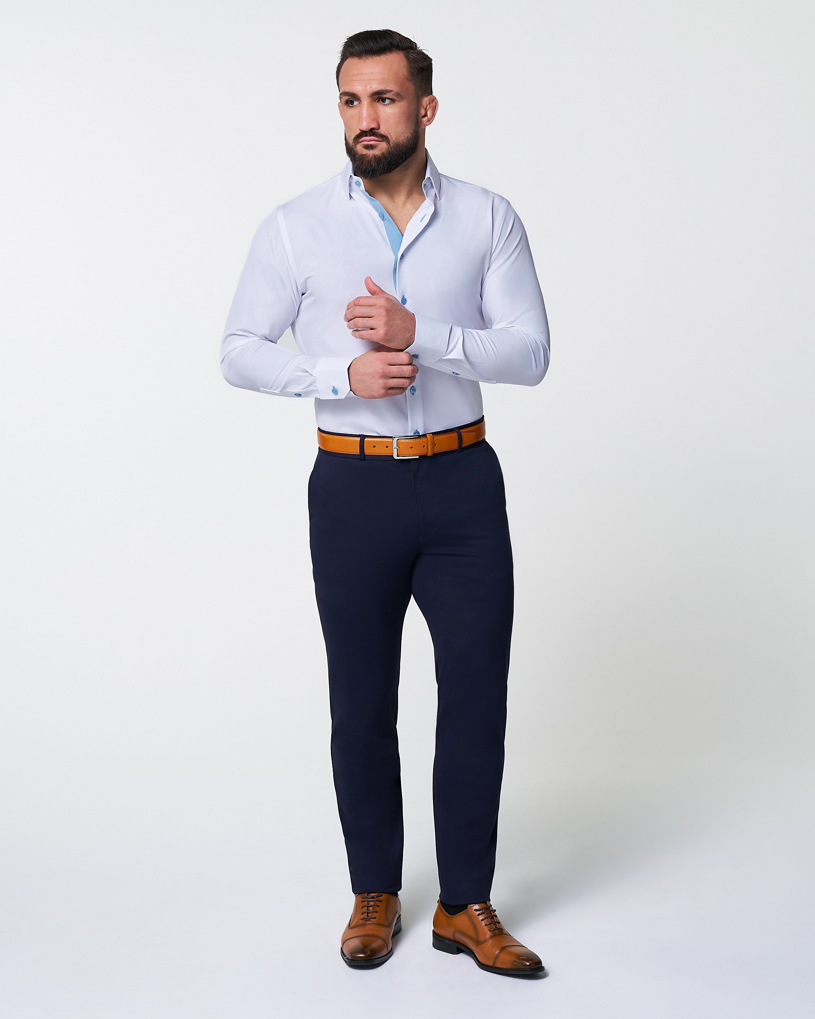 "The Briggs" Solid White with Light Blue Accents - Classic Fit