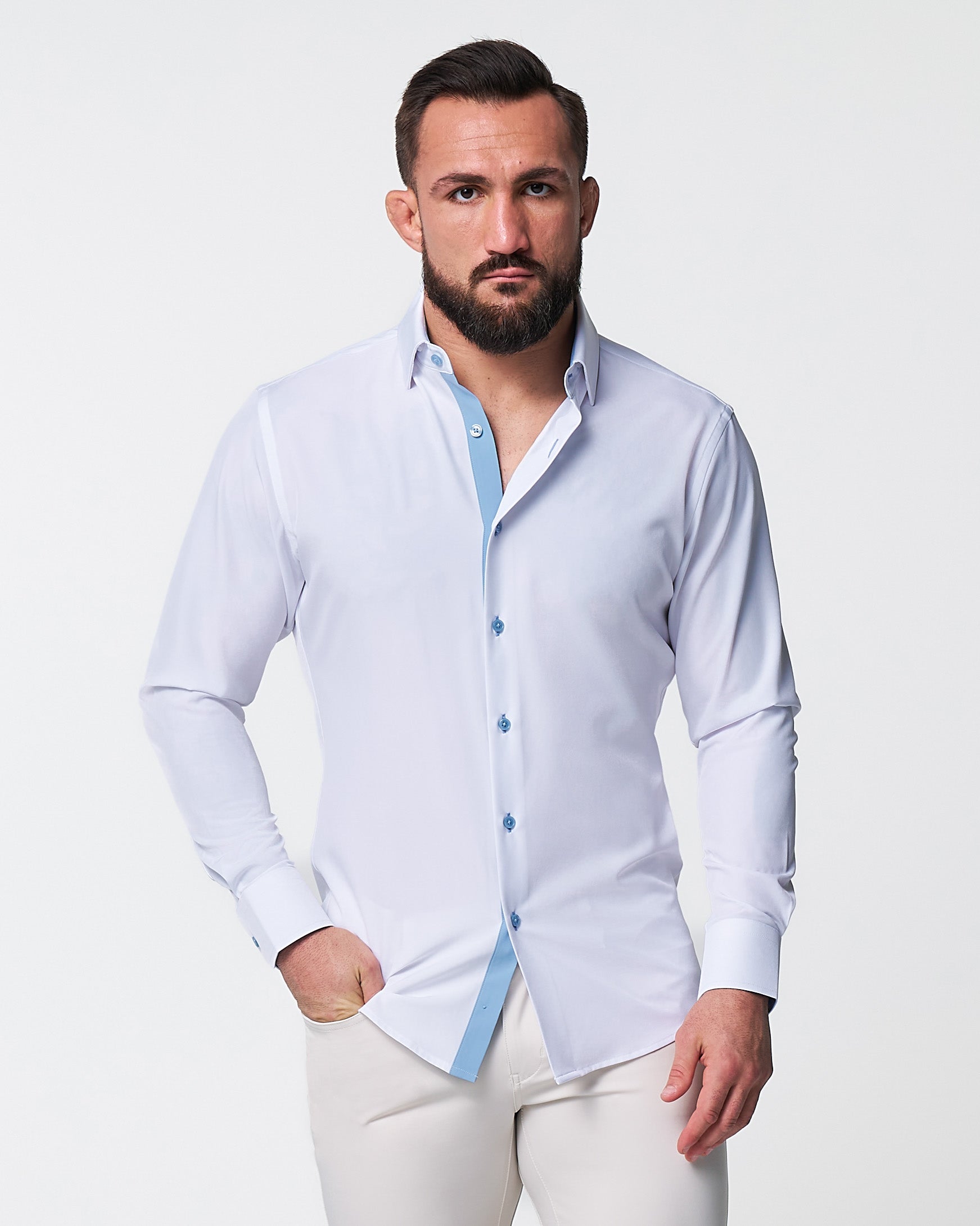 "The Briggs" Solid White with Light Blue Accents - Classic Fit