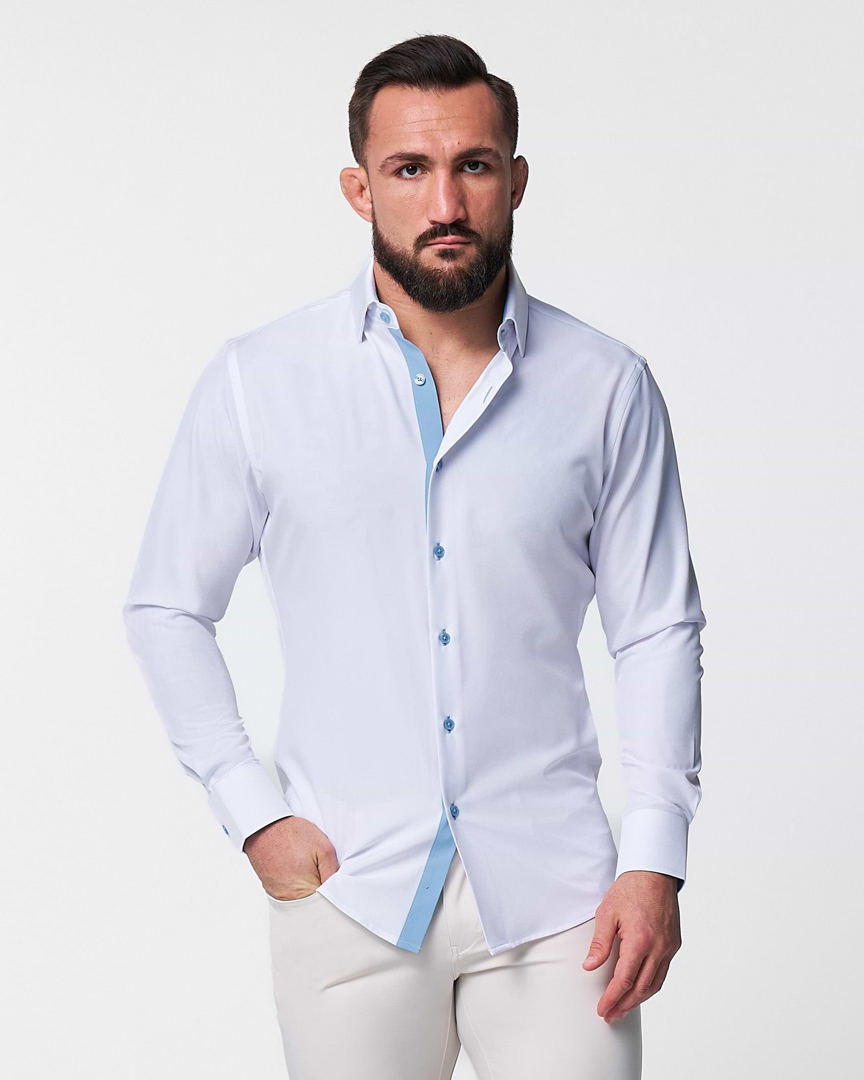 "The Briggs" Solid White with Light Blue Accents - Classic Fit