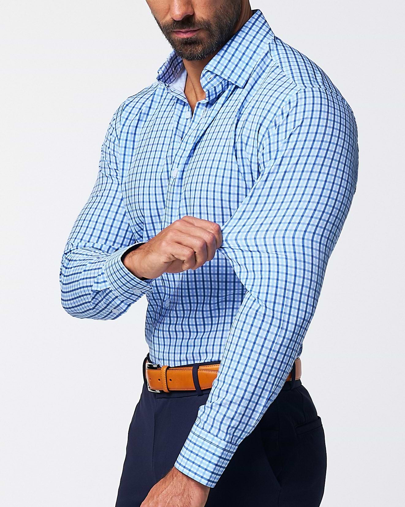 "The Emmett" Light Blue, White & Navy Mid Check