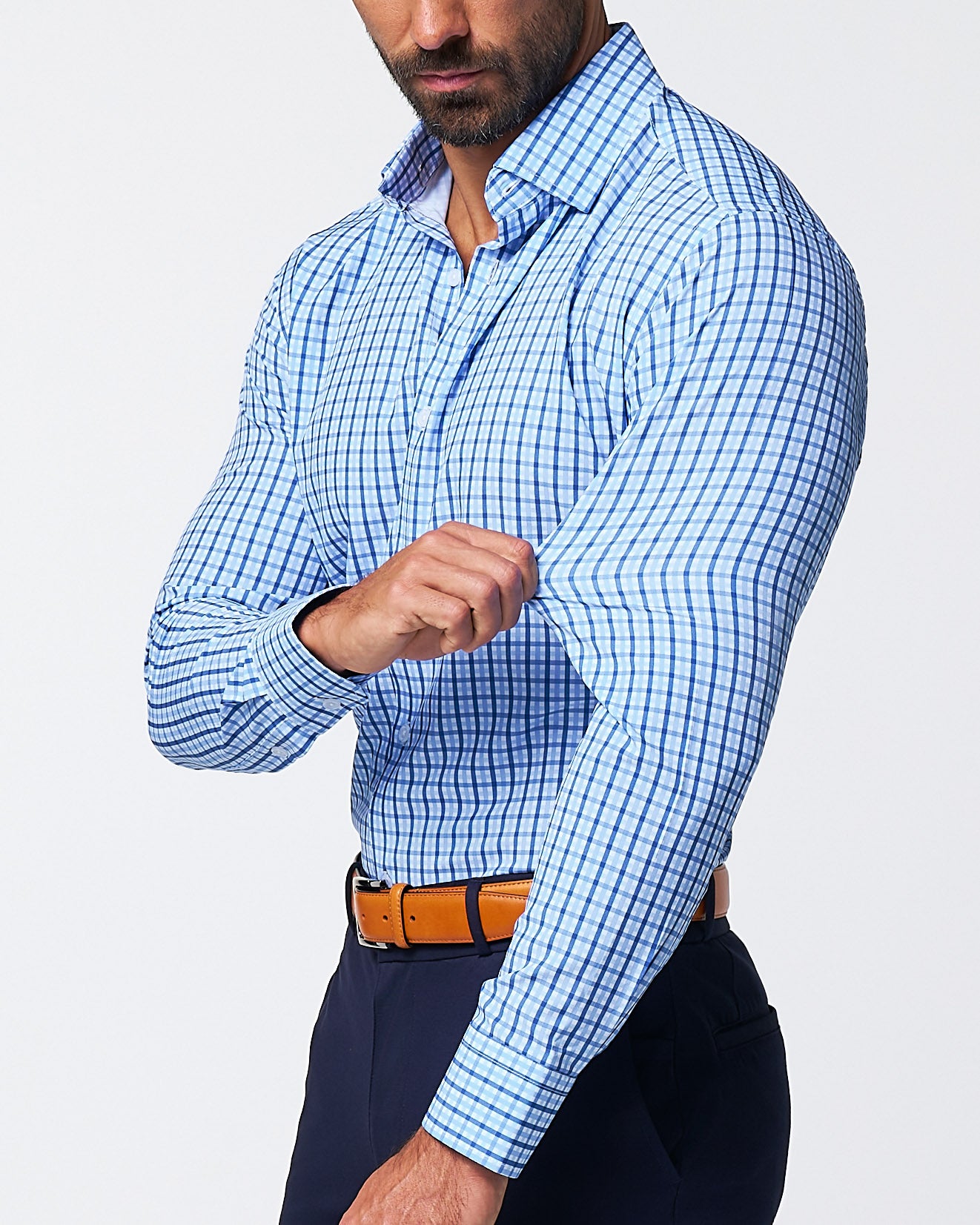 "The Emmett" Light Blue, White & Navy Mid Check