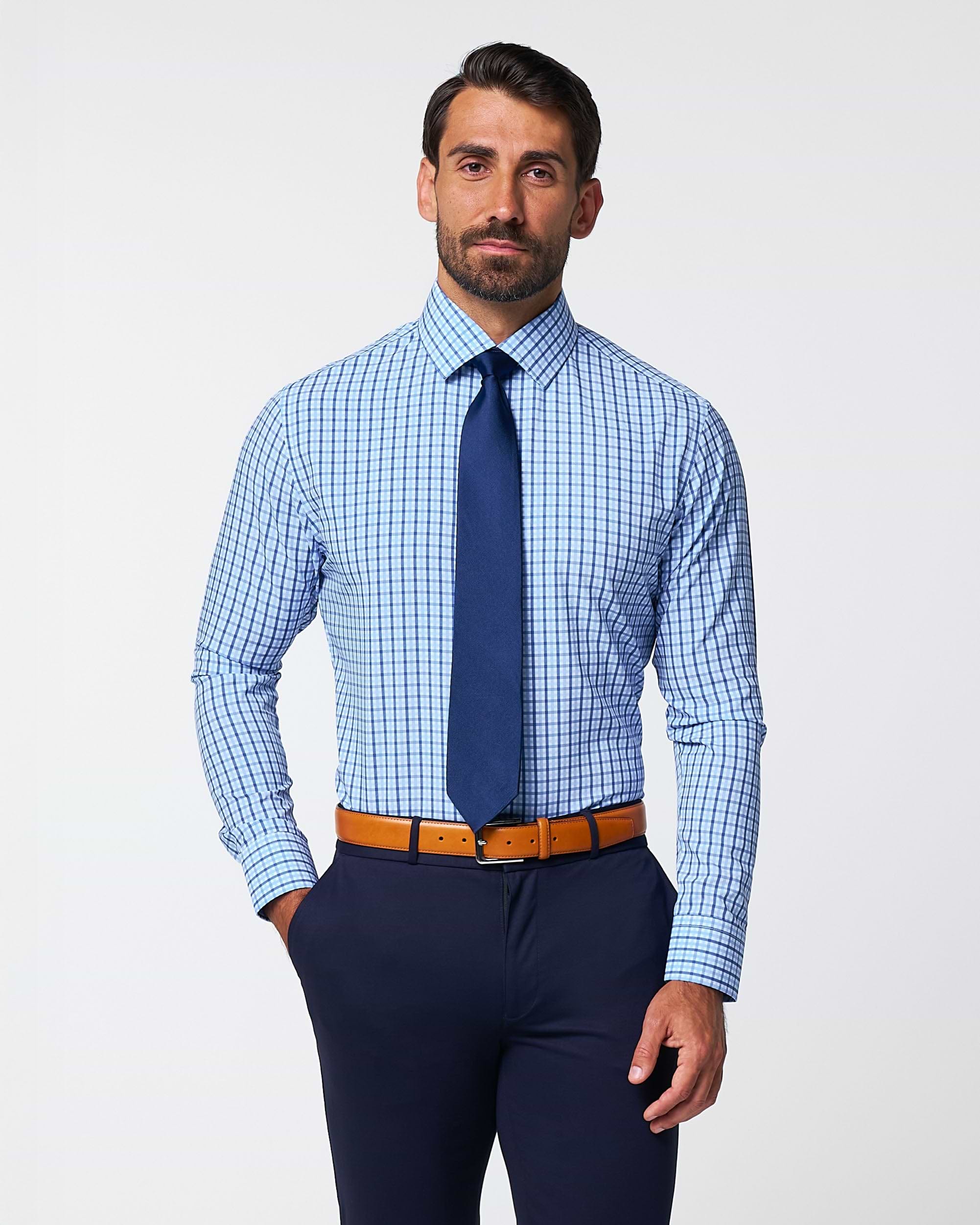 "The Emmett" Light Blue, White & Navy Mid Check