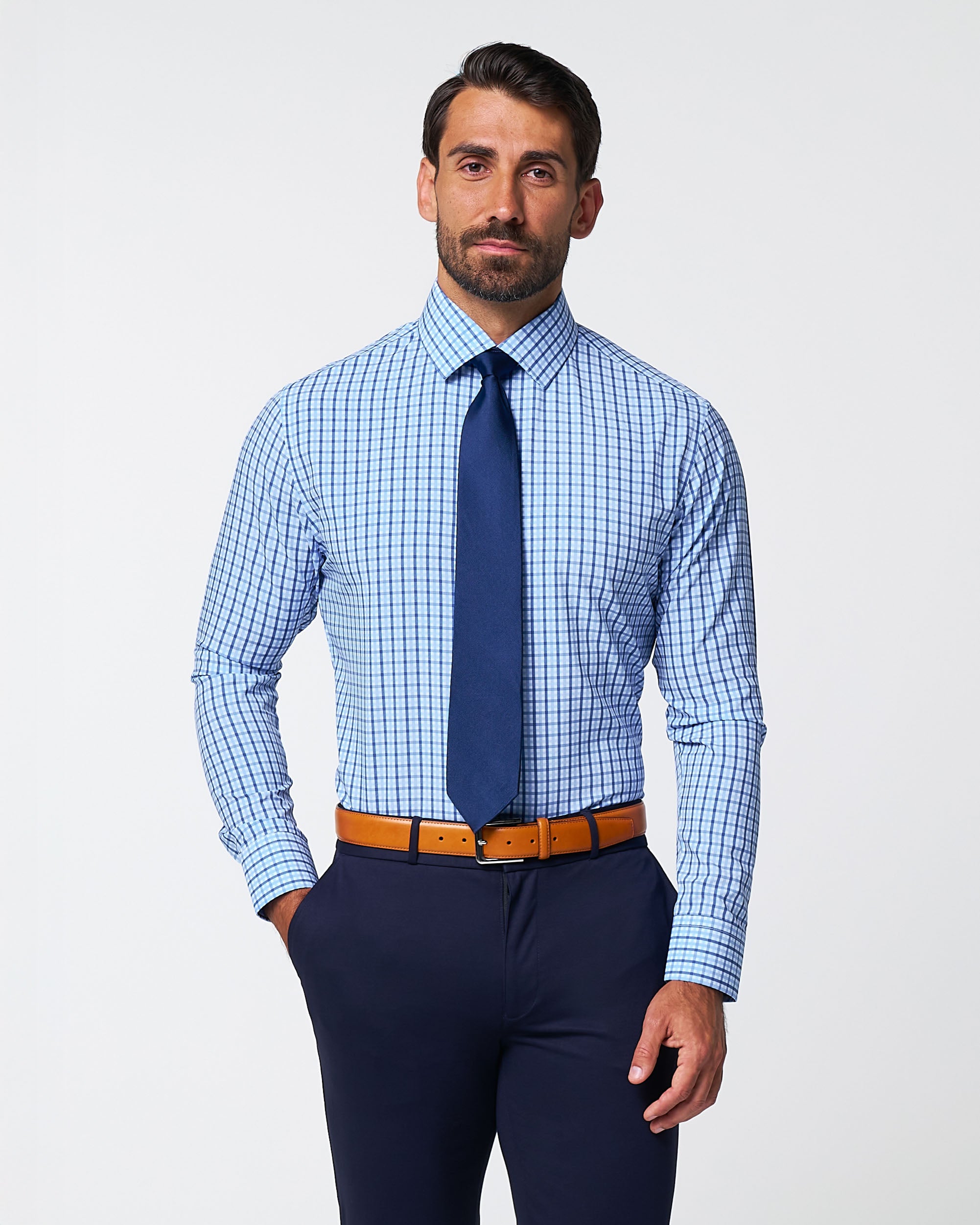 "The Emmett" Light Blue, White & Navy Mid Check