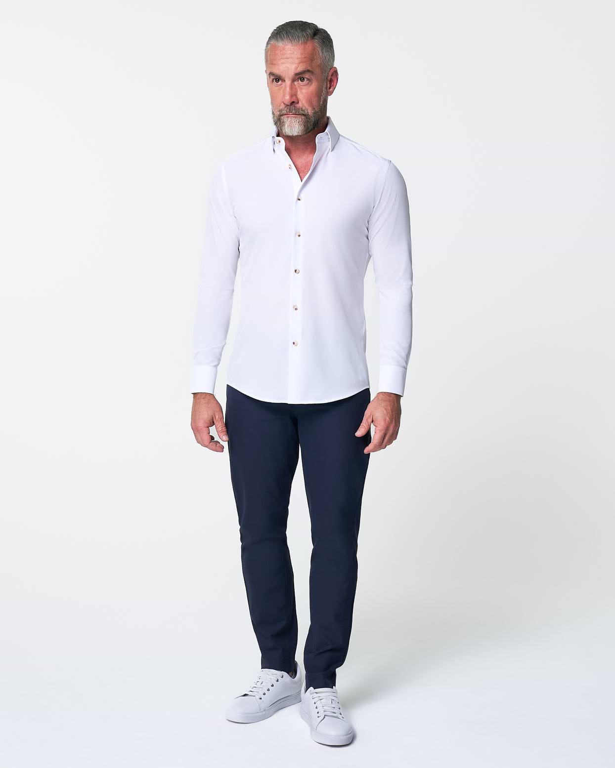 "The Leonardo" Solid White With Tortoise Shell Buttons - Classic Fit