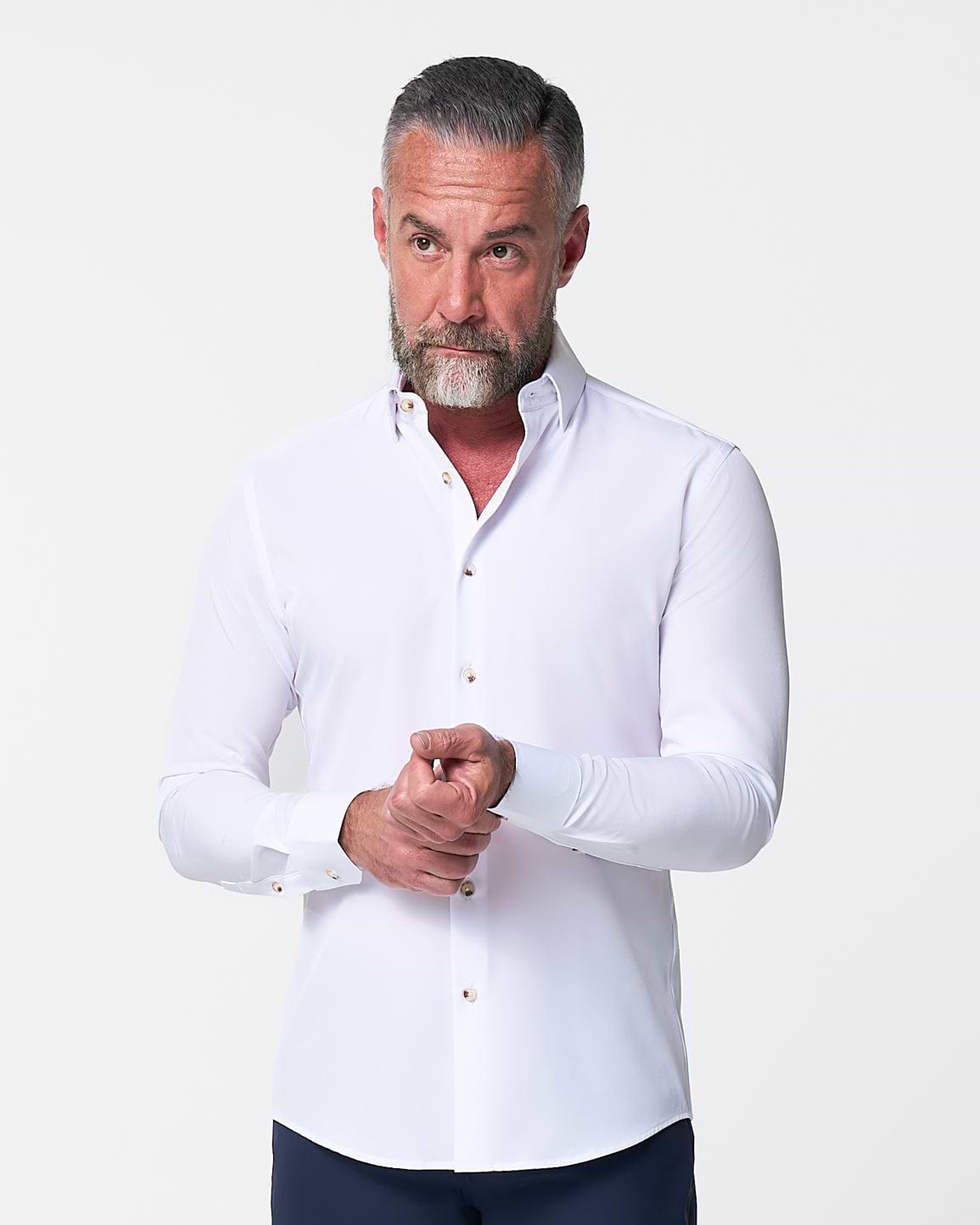 "The Leonardo" Solid White With Tortoise Shell Buttons - Classic Fit